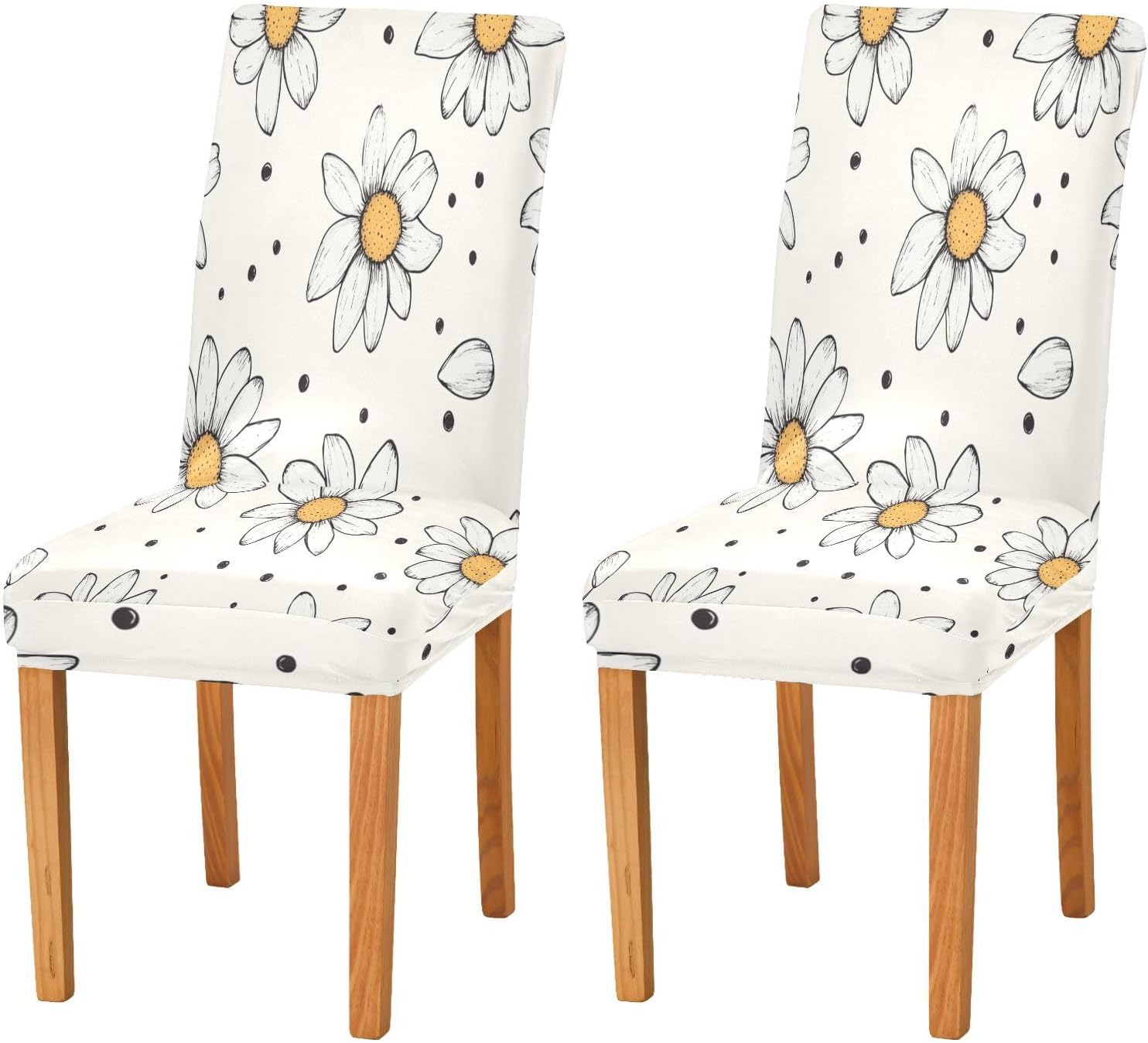 ALAZA Chair Covers for Dining Room, Daisy with Dots Hand Drawn Doodle Stretch Chair Cover Sets Chair Protector Removable Washable for Ktichen Restaurant Hotel
