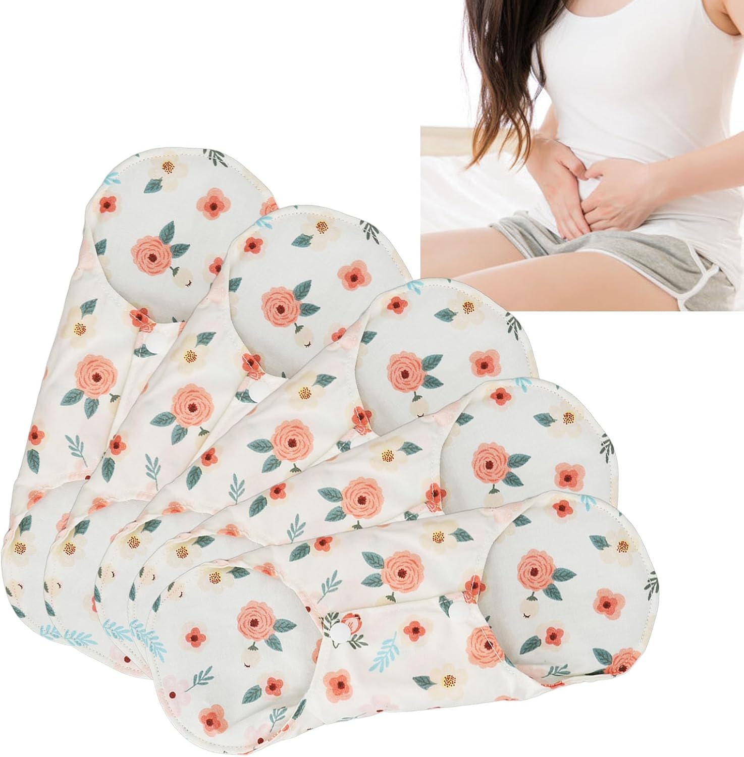 5pcs Reusable Menstrual Pads, Cloth Pads for Women, Reusable Period Pads, Reusable Pads for Women Washable Sanitary Napkins Reusable Cloth Menstrual Pads Breathable Feminine Pads