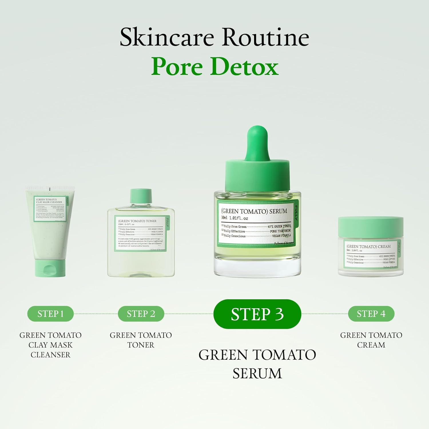 FULLY Green Tomato Serum, Pore Tightening with 67% Green Tomato Extract, Vit C and PHA, Elastcity Boosting and Skin Moisturization, Fragrance Free, Vegan & Dermatologically Tested, 1.01 fl.oz - Image 8