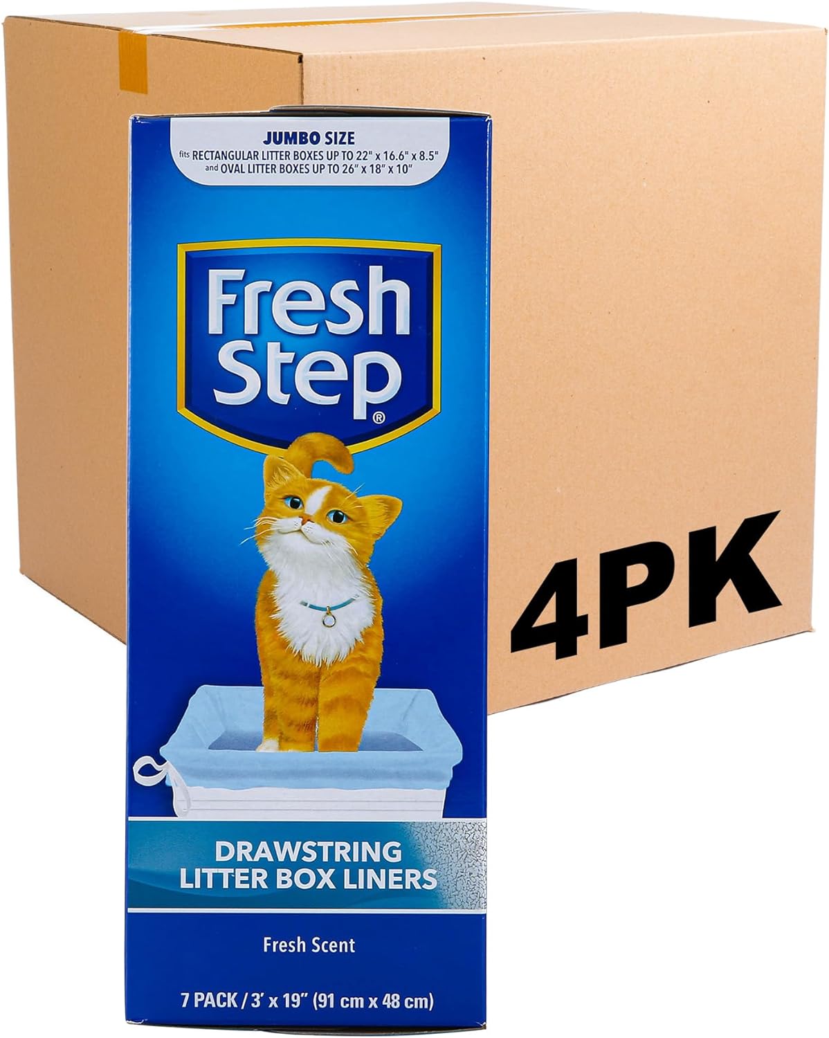 Fresh Step Drawstring Cat Litter Box Liners, Scented Heavy Duty Kitty Litter Bags for Large Oval or Rectangle Pans, Helps Contain Odor and Mess, Easy Lift Out Cleanup, 30 x 17 in, 7 Count