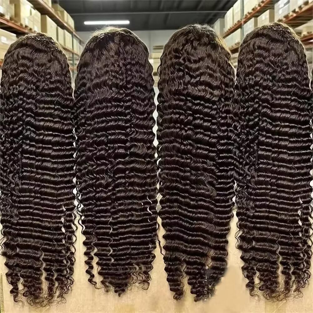 Deep Wave Lace Front Wigs Human Hair 13x6 HD Lace Frontal Human Hair Wig Glueless Curly Wig Human Hair Pre Plucked for Women 20 inch Invisilbe Hairline Tiny Knots 180 Density Triple Lifespan 3X