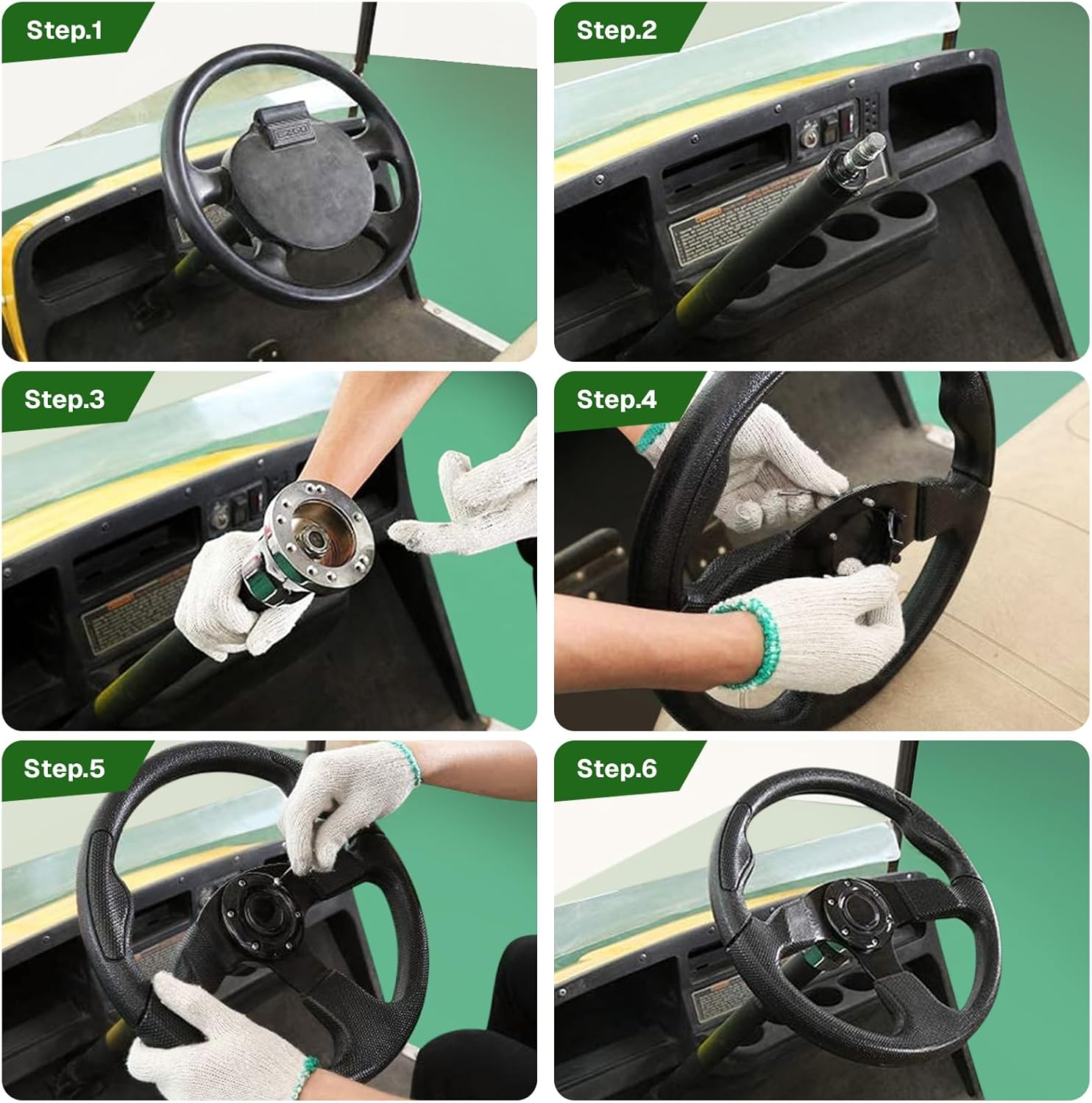 Universal Golf Steering Wheel, 12.5inch Skid Steering Wheel Ergonomic Fit for Club Car DS and Precedent EZGO Yamaha Club Car DS Golf-white