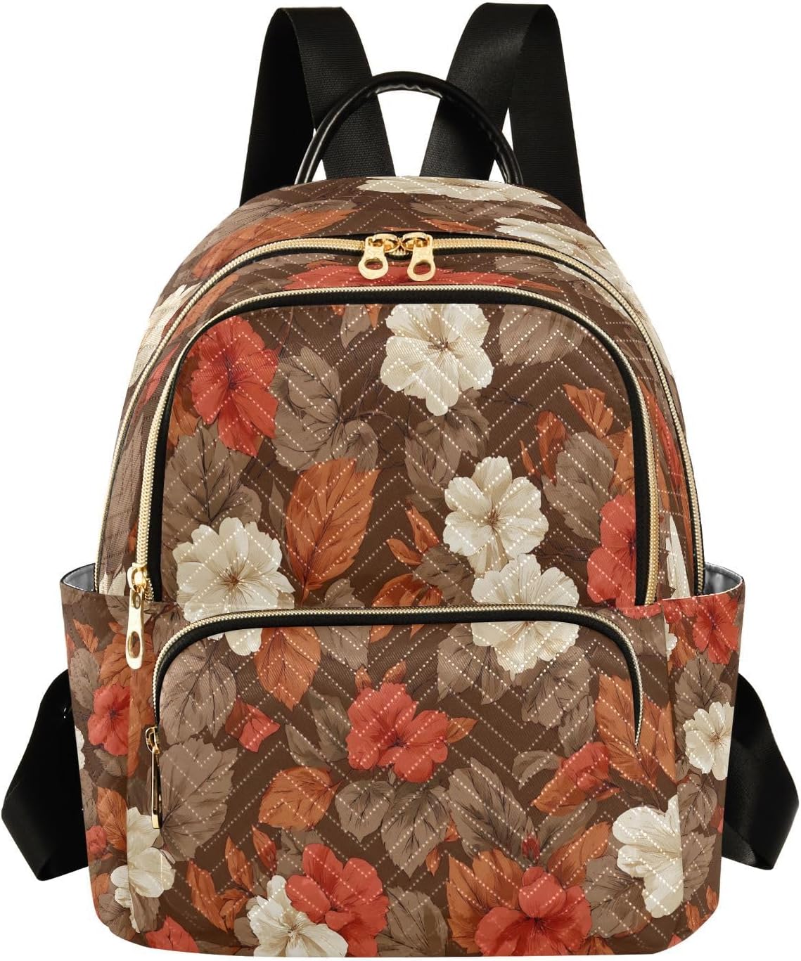 Red White Flowers Leaves Backpack Purse for Women Shoulder Bag Fashion Daypack Ladies Handbag Lightweight Travel Bag Rucksack