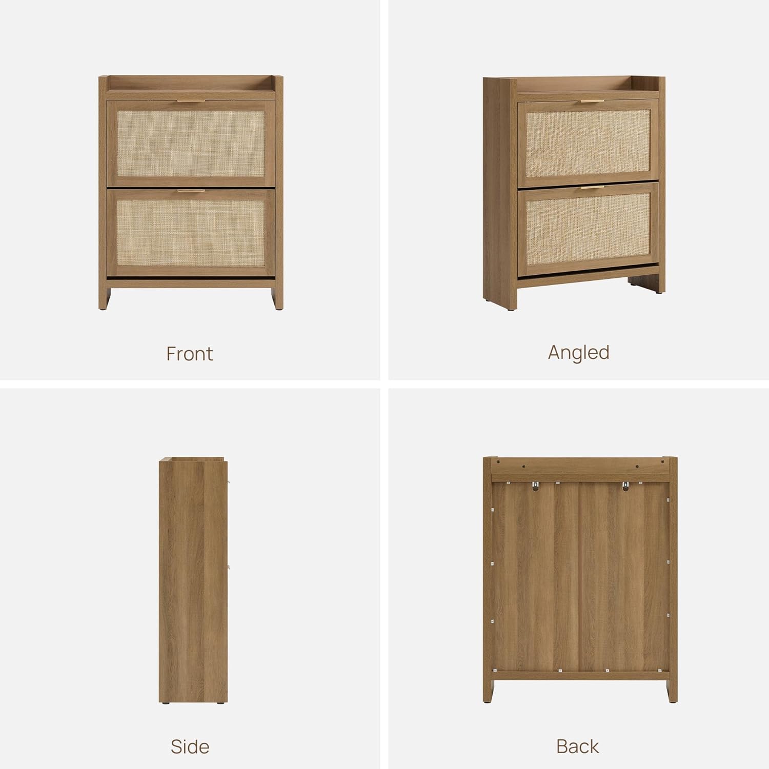 SICOTAS Rattan Shoe Storage Cabinet with 6 Flip Drawer - 11.6" Deep Freestanding Shoe Organizer with 6 Shelves for 60 Pair Shoes, Boho Large Shoe Rack Cabinet for Entryway Hallway Foyer, Oak, 3PCS