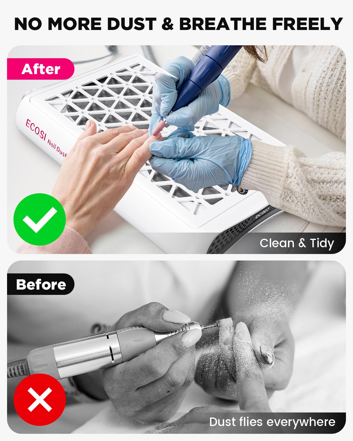 Nail Dust Collector, Dual Turbo & 1600PA Professional Vacuum Fan Dust Extractor with 30 Pcs Filter Papers Bundle 60 Pcs Extra Filter Papers