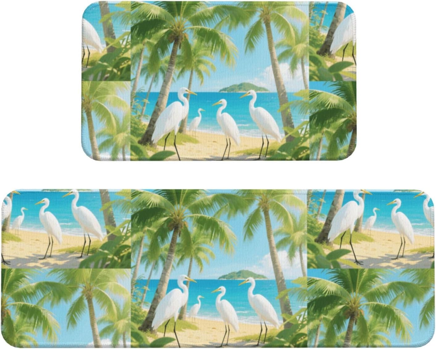Island Coconut Kitchen Rugs Set of 2, Cushioned Anti-Fatigue Kitchen Mats for Floor, Waterproof Comfort Standing Mat Absorbent Velvet Kitchen Runner Rugs 17"x30"+17"x47"
