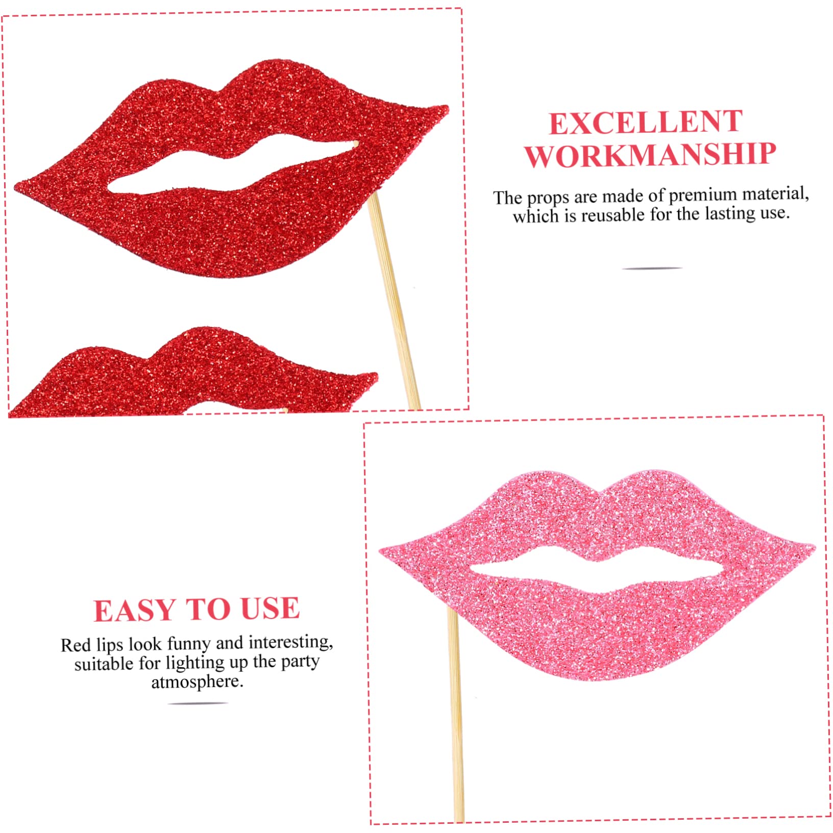 3 Sätze Teiliges Rote Und Pinke Lippen Foto Requisiten Mit Glitzereffekt Kreative Handheld Party Accessoires Für Geburtstag Hochzeit Und Lustige Dekoration 40 Stück * 3