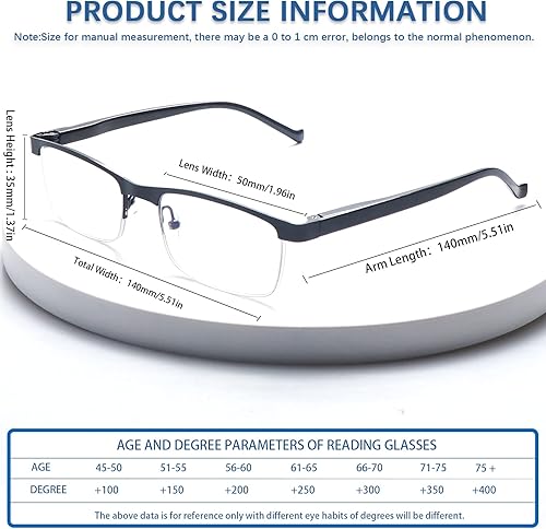 Miniatura 3 de VIDEBLA Progressive - Gafas de lectura multienfoque, paquete de 2 unidades, de metal, medio marco, para mujeres y hombres, lentes rectangulares con
