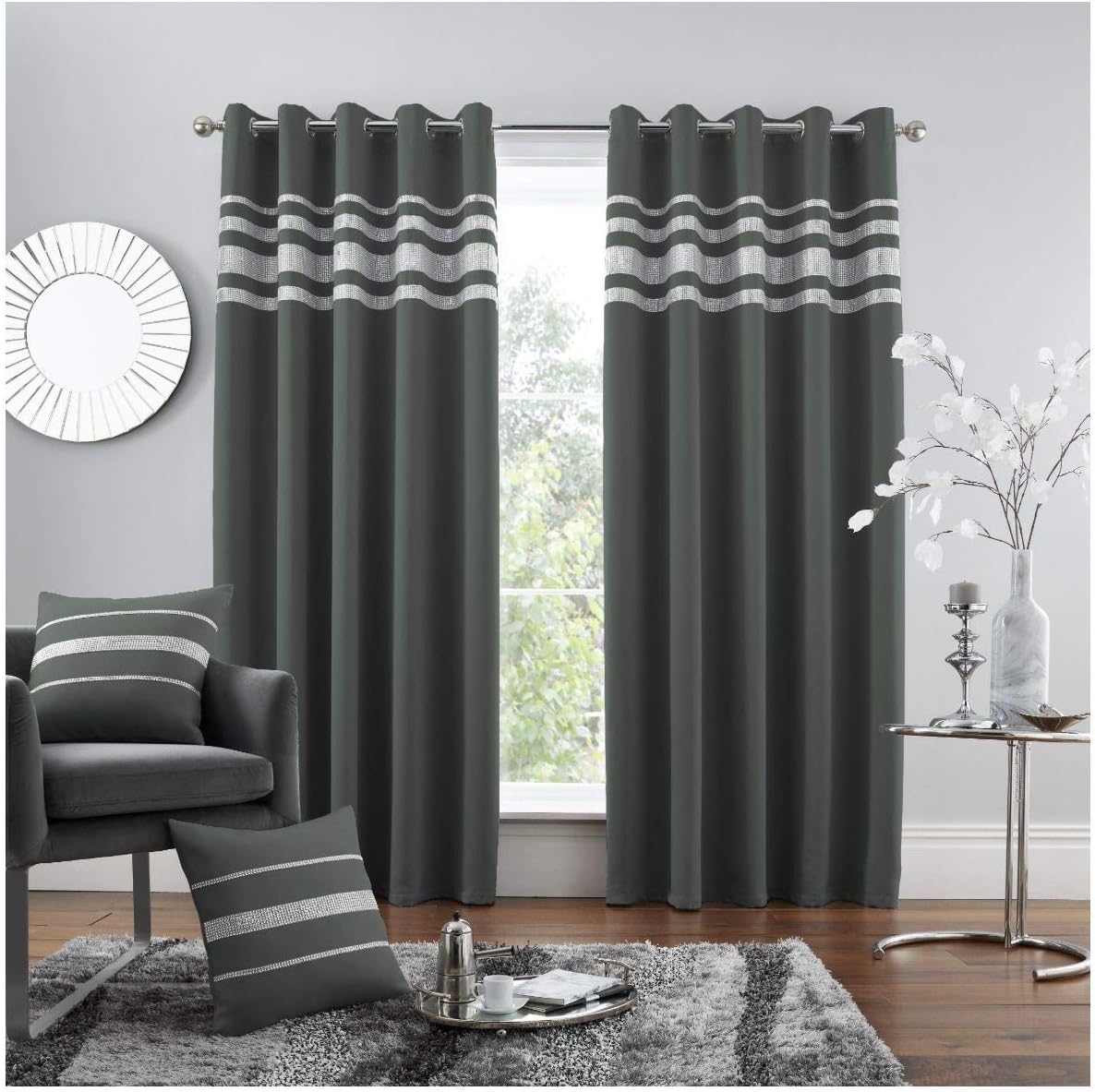 GC GAVENO CAVAILIA Premium Quality Eyelet Kendal Blackout Curtain, Easy Care Ring Top Living Room Décor, 66x90Cm, Charcoal