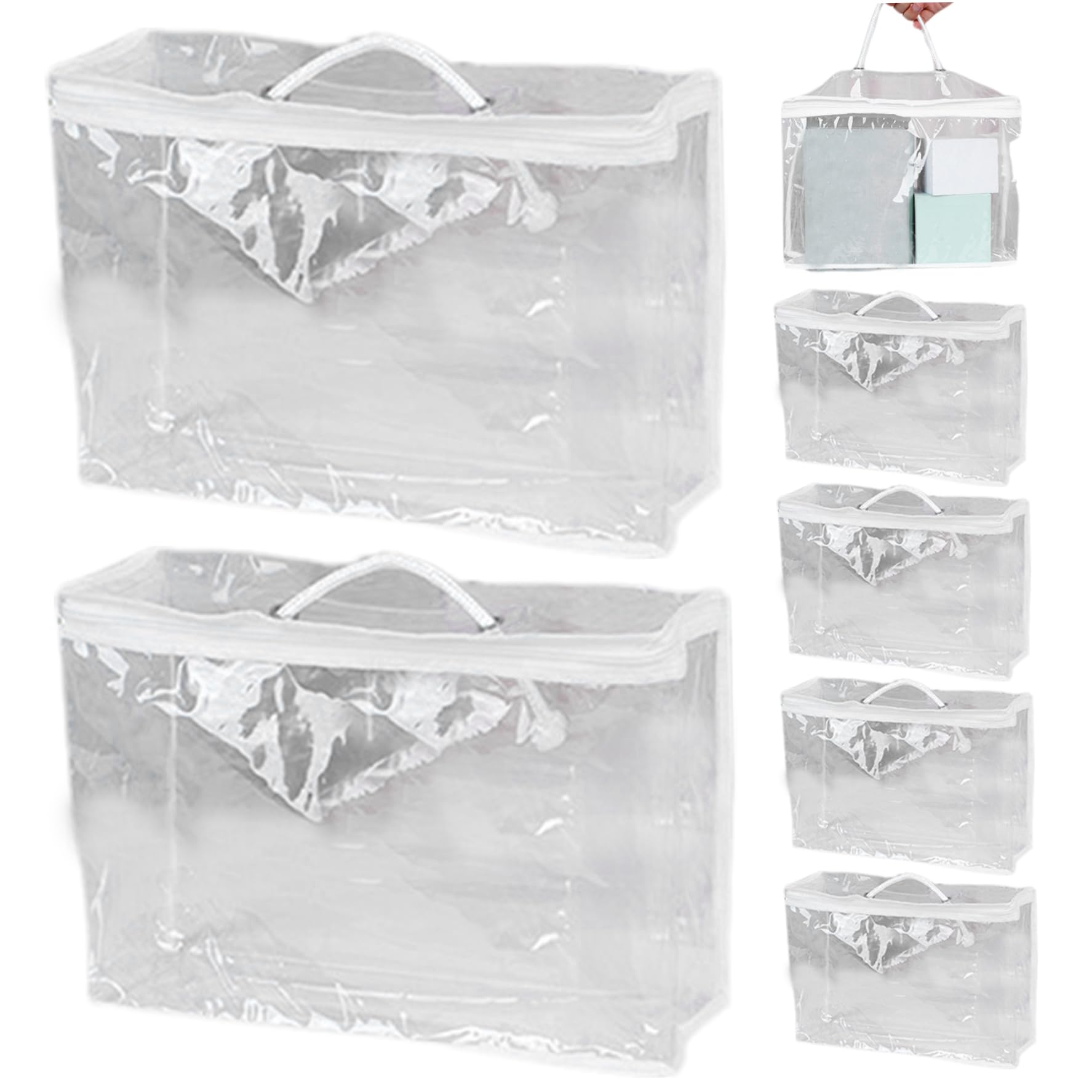 Vervevum Clear Storage Bags with Zipper, 6PCS Heavy Duty Moving Bags with Handles, Waterproof Dustproof Clothes Storage, Foldable Underbed for Clothes Blanket, Clear