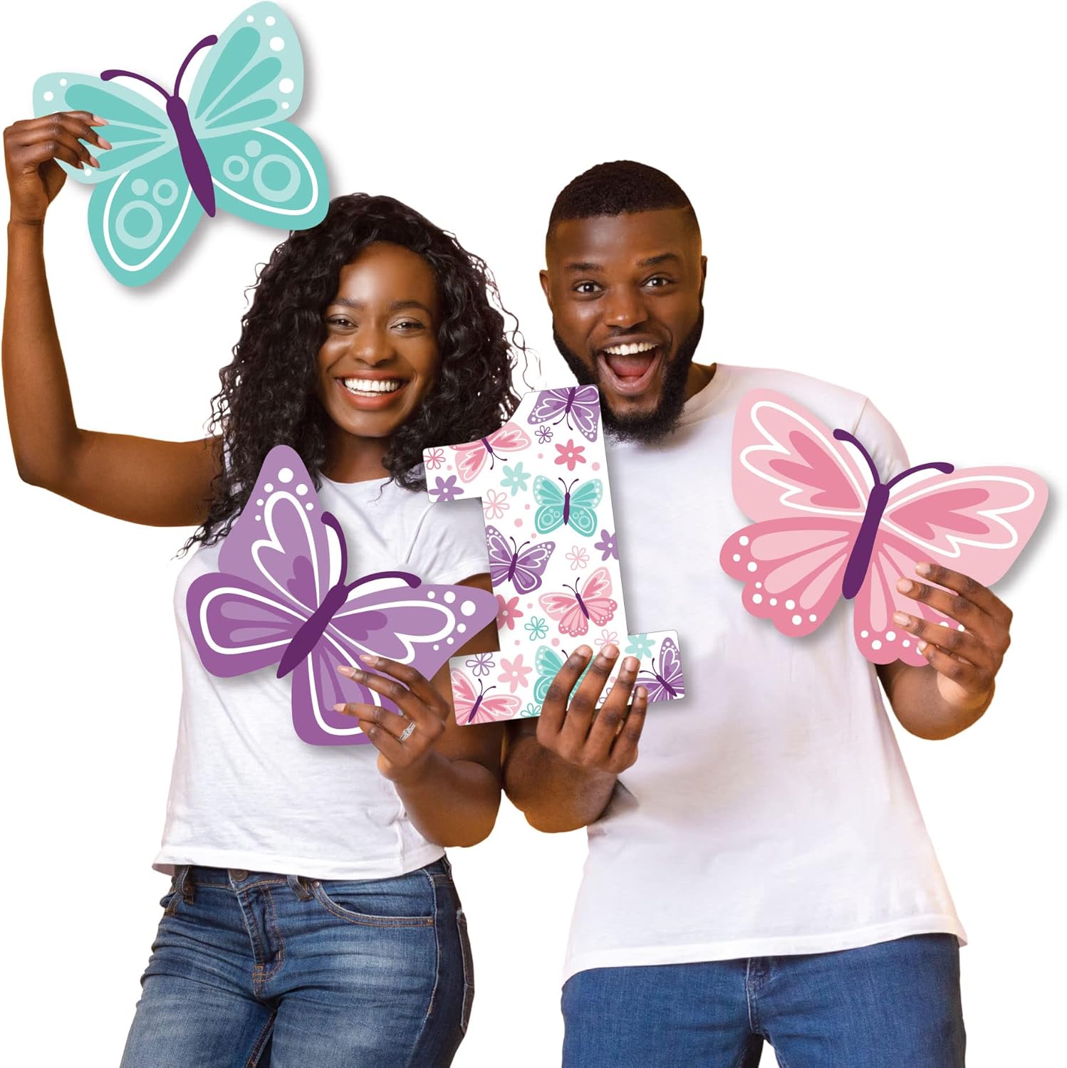 Big Dot of Happiness 1st Birthday Beautiful Butterfly - Yard Sign and Outdoor Lawn Decorations - Floral First Birthday Party Yard Signs - Set of 8