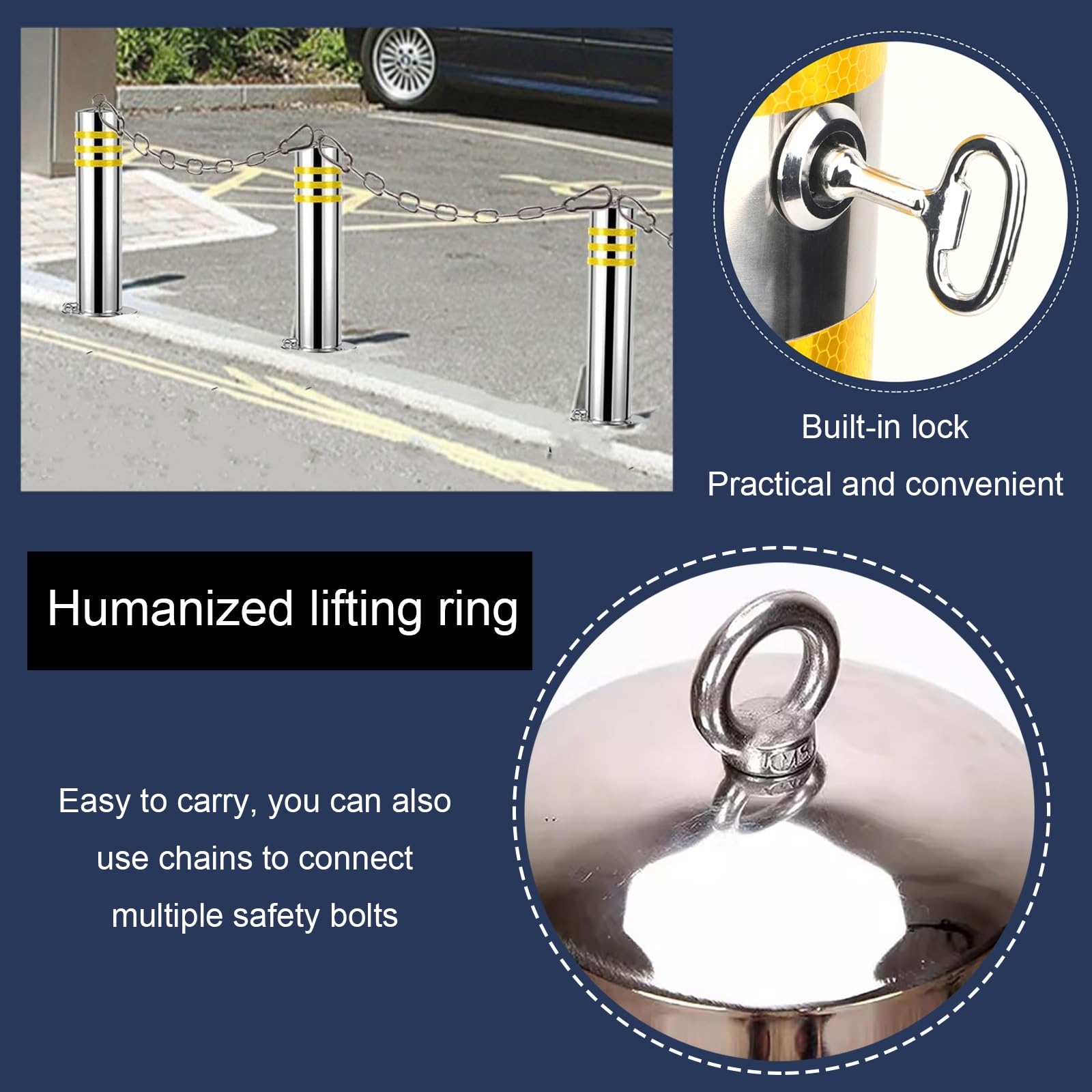 Cône de sécurité, bornes réfléchissantes en Acier - Lot de 2 poteaux de sécurité Amovibles pour allée, pour la signalisation et la Gestion du trafic, Usage intérieur/extérieur (Argent, 66 cm