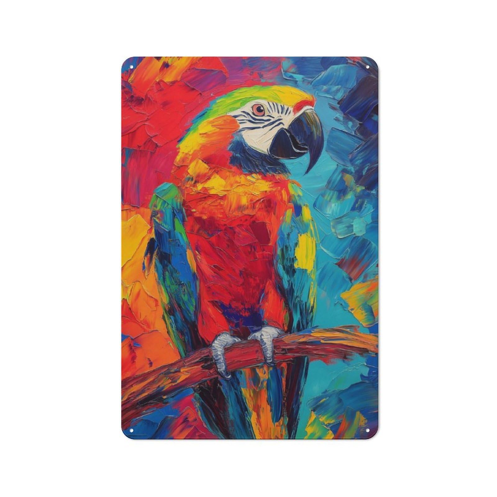 Junmoney Colorful Macaw Painting Vintage Cafe Metal Sign 30X20cm Featuring Bistro Wall Plaque For Cafe, Bistro, Bakery Or Restaurant