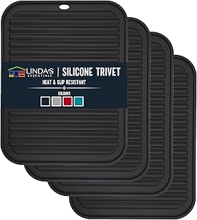 Silicone Trivets for Hot Dishes, Pots, Pans (4 Pack) - Heat-Resistant Pot Holders for Kitchen Countertop Mats - Silicone Trivet Mat (9 x 12 Inch) - Multipurpose Counter Pads (Black)