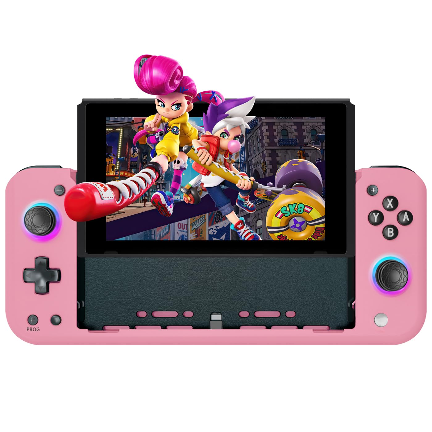 Switch Controller Compatible with Switch/OLED,Hall Effect One-Piece Joypad Controller Replacement for Switch Pro Controller,Full-Size Ergonomic Handheld Mode Controller with RGB/Programming,Pink - imagen 2