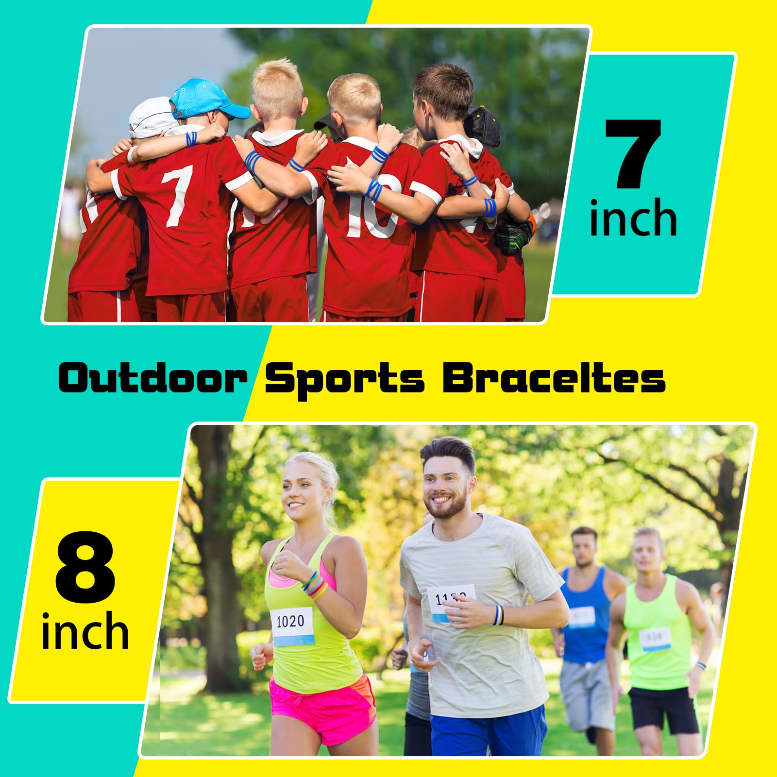 50 pièces Bracelets en silicone pour Adultes, 8 inch Bracelets en caoutchouc élastique pour le sport Cadeaux en vrac les fournitures pour enseignants Décorations de fête jaune