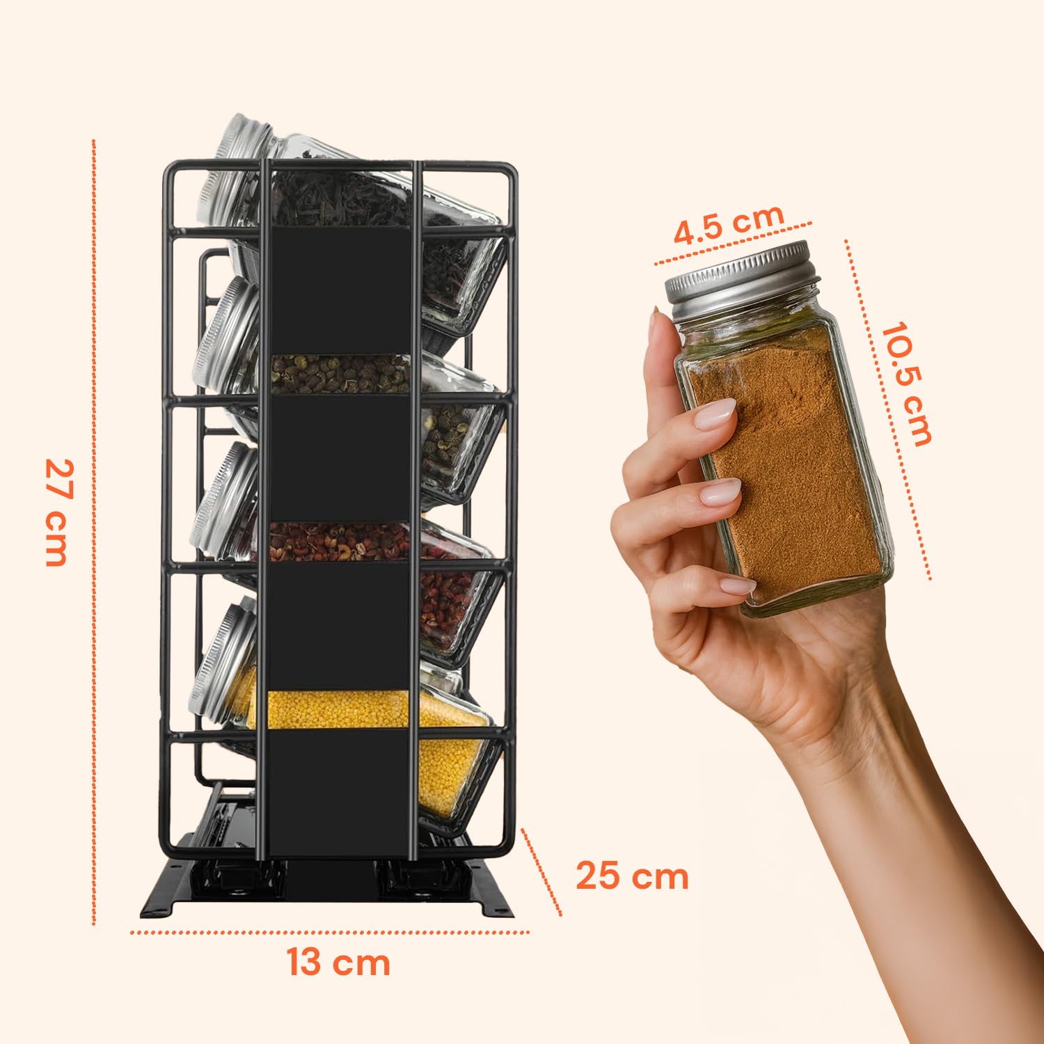 Avilia - Porta Spezie per Cucina con 20 Barattoli Vetro, Struttura Estraibile Salvaspazio, Etichette Impermeabili, Imbuto Silicone e Penna Inclusi