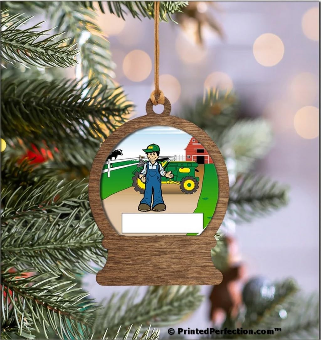 PrintedPerfection.com Personalized Farming Male Wooden Snow Globe Shaped Christmas Ornament
