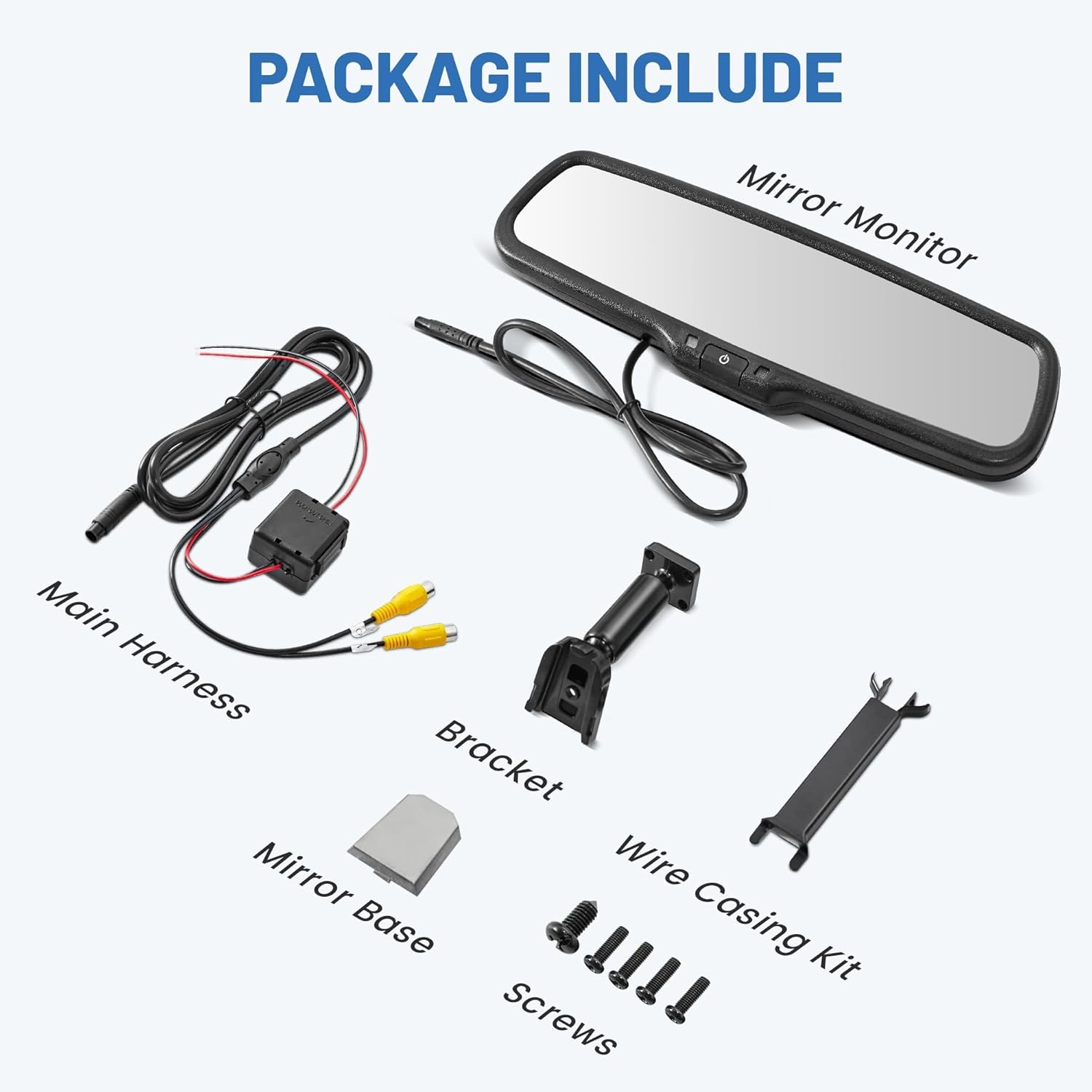 EWAY 4.3" LCD Rearview Mirror Screen OEM Look for Ford F150/250/350 2004-2015, Toyota Tacoma Corolla 2008-2014, Jeep Wrangler 2007-2018 Rear View Mirror Monitor Display with RCA for Backup Camera