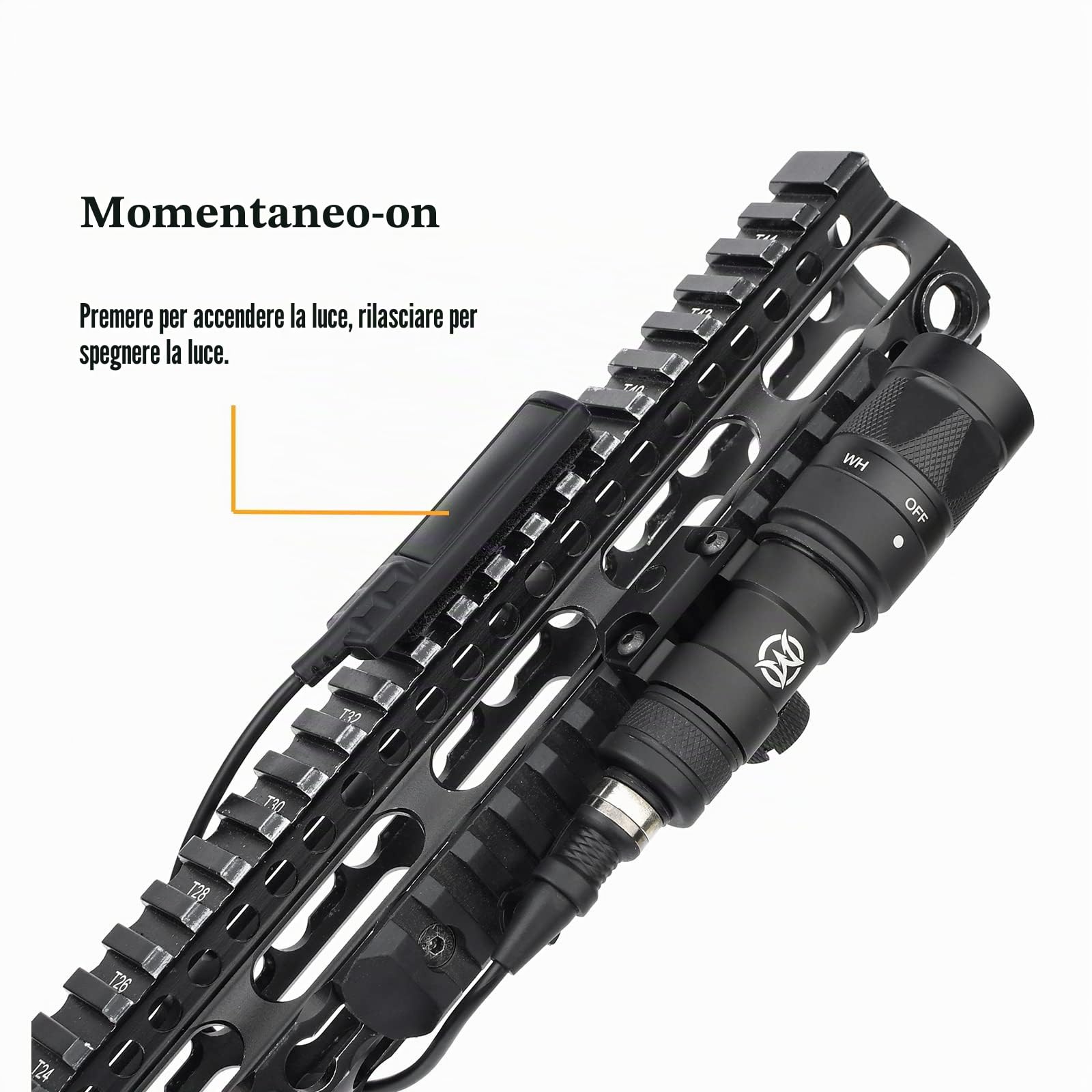 M300W torcia tattica Flash con interruttore a pressione, lampada di ricognizione flash tattico a 500 lumen per il sistema ferroviario Picatinini da 20 mm
