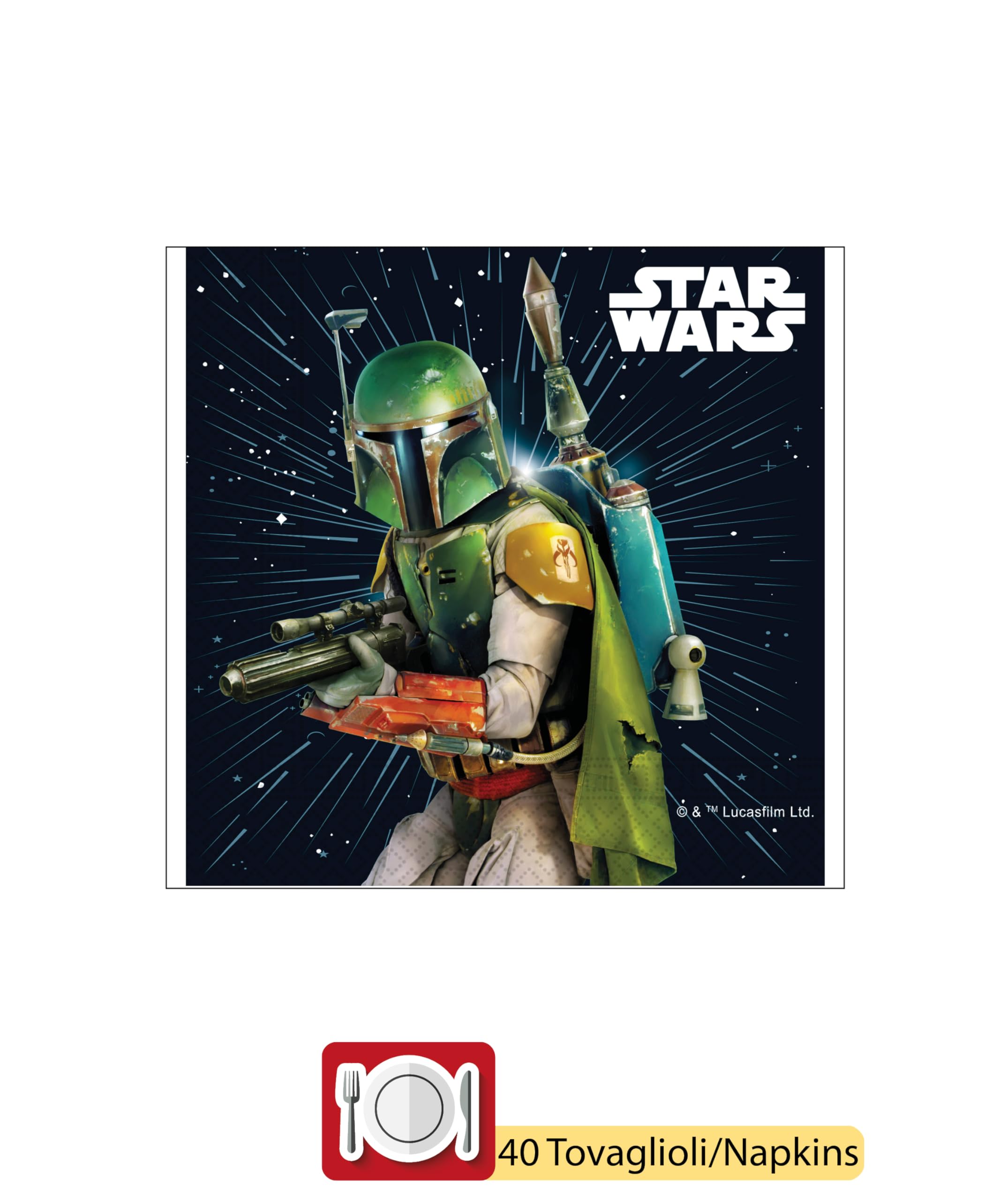 Kit Vaisselle de Fête Star Wars Galaxy pour 24 personnes (112 pcs: 24 assiettes Ø23cm, 24 assiettes Ø20cm, 24 gobelets 200ml, 40 serviettes 33x33cm)
