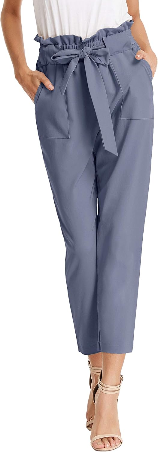 GRACE KARIN Women's Hight Waisted Work Pants Cropped Paper Bag Business Casual Pants with Pockets - Image 4
