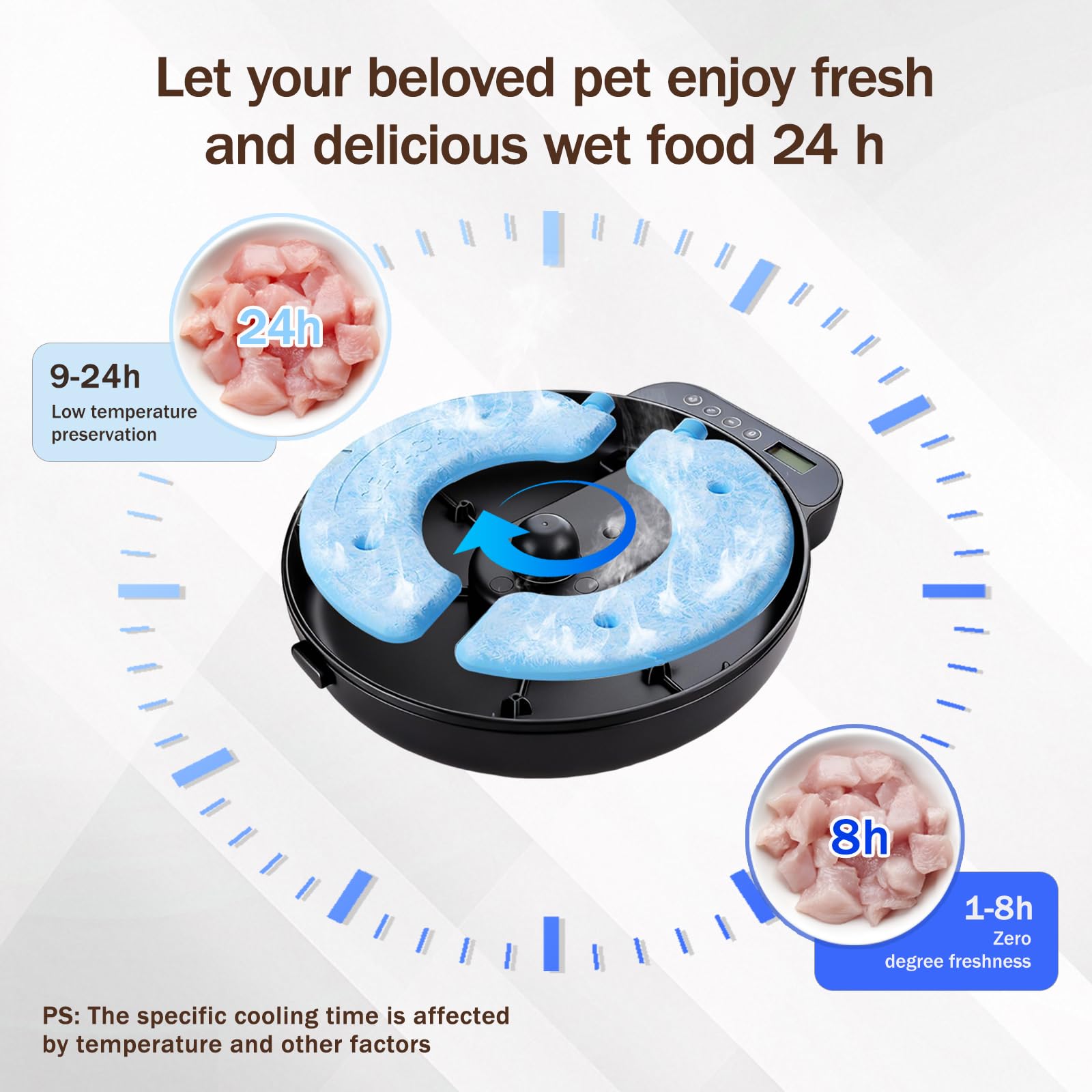 Comedero automático de alimentos húmedos para gatos, perros, dispensador de alimentos frescos con 4 comidas, con 2 paquetes de hielo, pequeños comederos para mascotas, para gatitos, cachorros, gatos