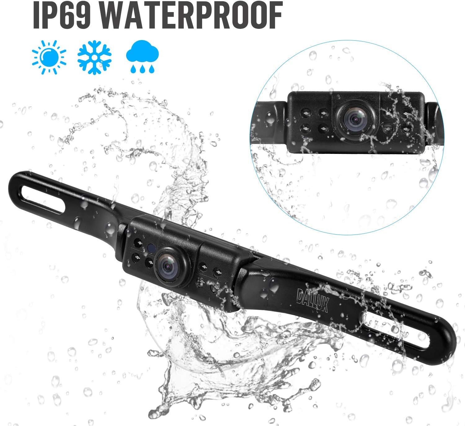 Tор Brаndѕ DALLUX License Plate Backup Camera,Car RV Van Truck Rear View Front View Reverse Camera IP68 Waterproof HD Color 170 Degree Wide Viewing Angle 7 LED Night Vision with Guide Line ON/Off