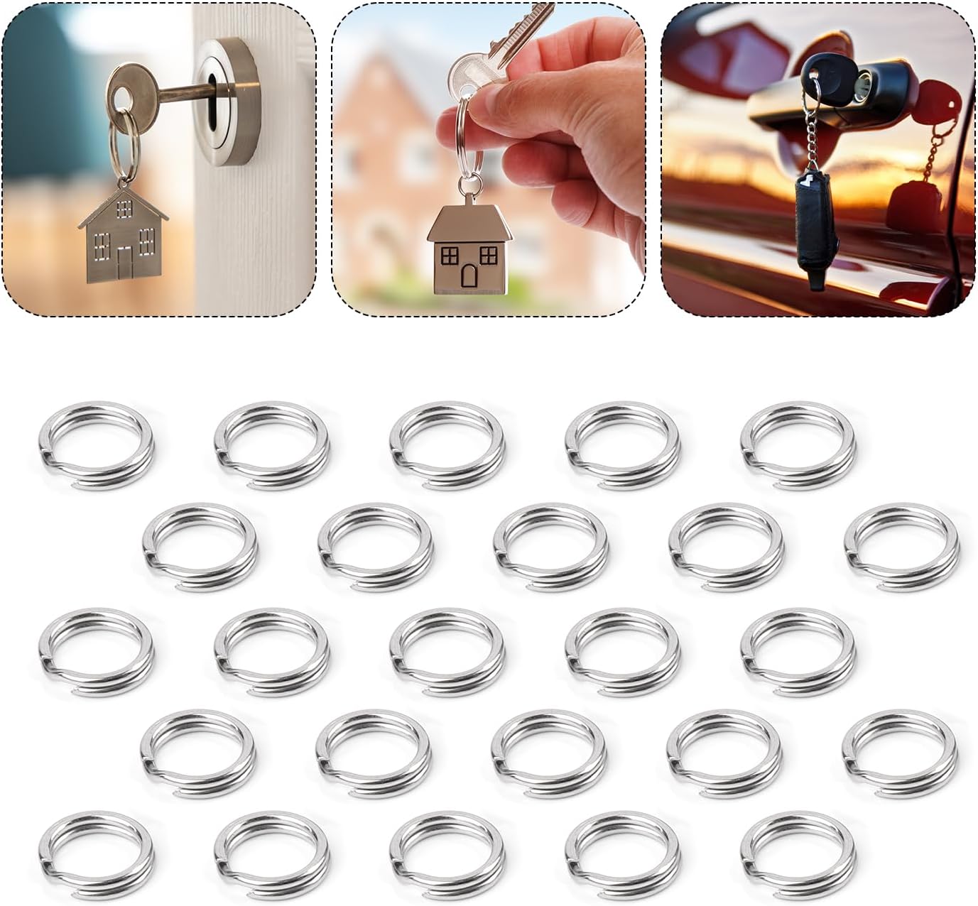 30pcs Split Rings, 6mm Dog Cat Tag Ring Silver Split Rings Stainless Steel Key Ring Small O Ring Connectors for Jewelry Making Metal Car Keychain