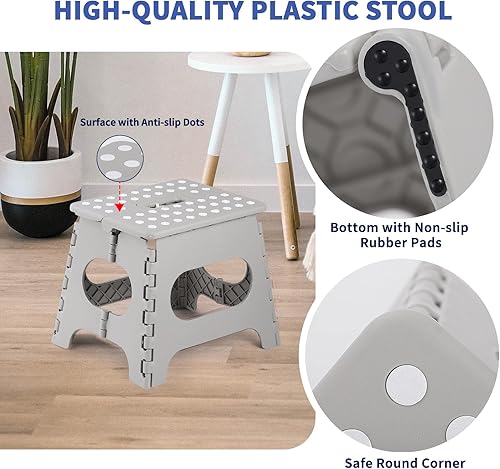 Miniatura 4 de ROLIZOE Taburete plegable con bloqueo de seguridad, taburete de plástico que ahorra espacio, taburete plegable multiusos de 11 pulgadas para niños y