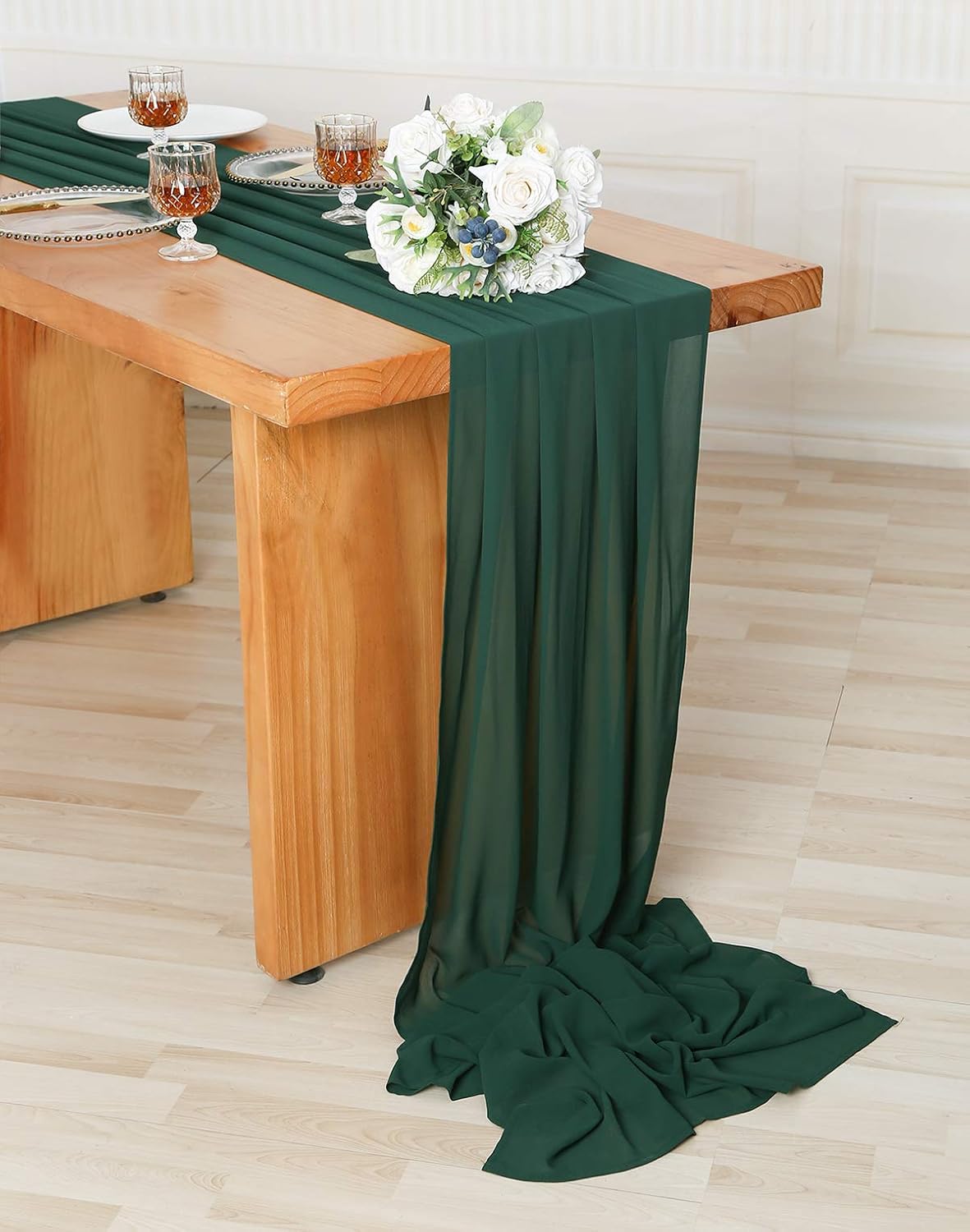 Blасk Frіdау - 60% оƒƒ SHERWAY 27 x 120 Inch Hunter Green Chiffon Wedding Table Runner Overlay, Semi Sheer Table Runner for Wedding Party Decoration, Bridal Shower Baby Shower Birthday Cake Table Decorations