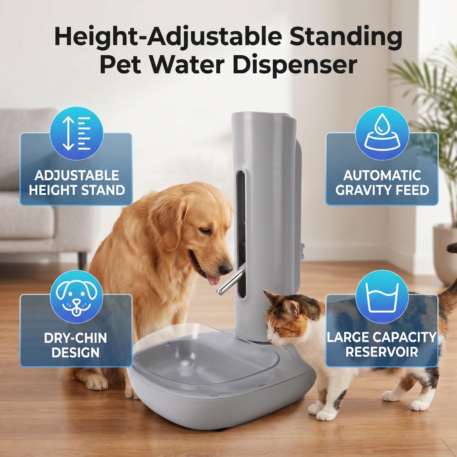 Dispensador de Agua para Gatos con Ajustable (Gris)