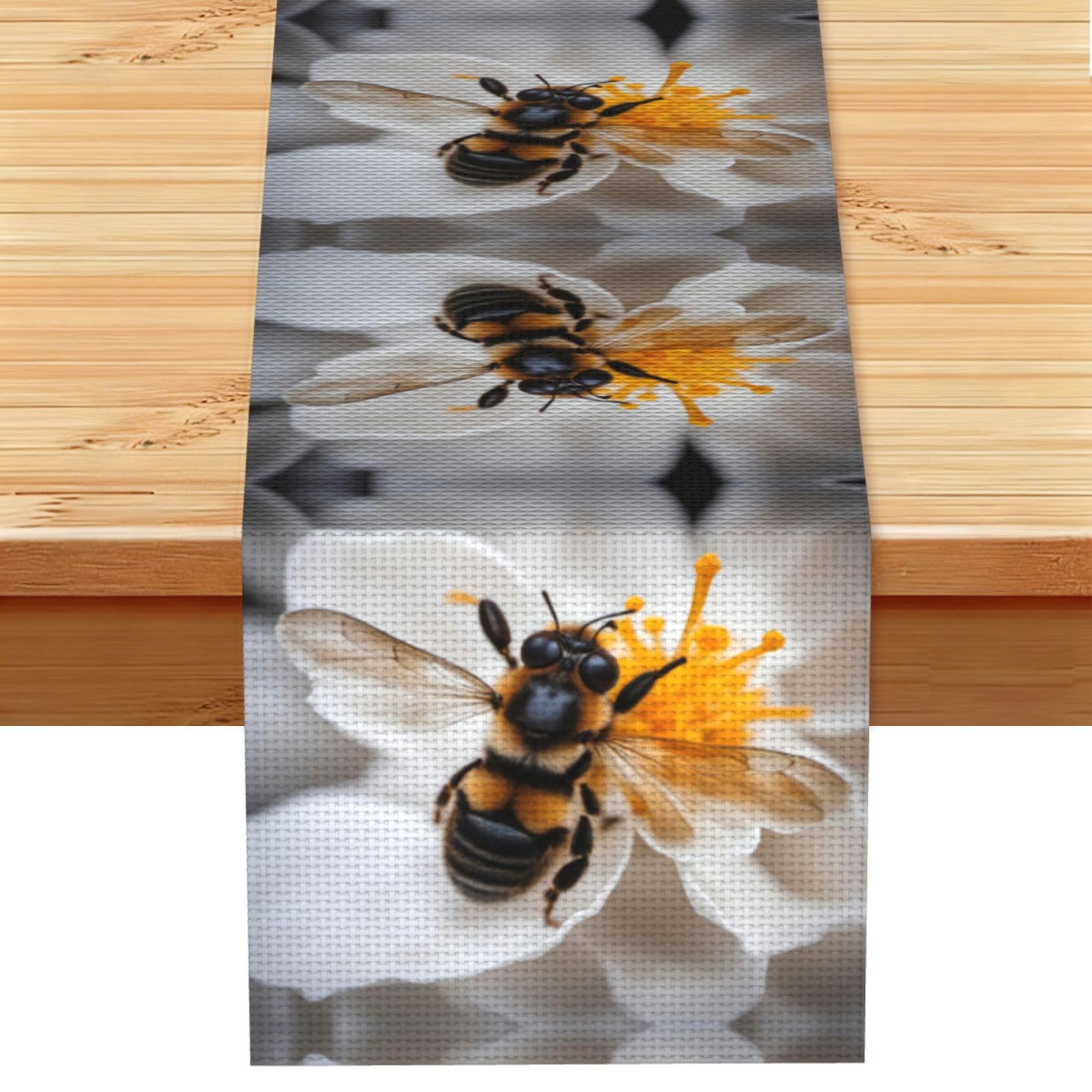 Bee On Honeycomb Print Elegant Table Runner,Modern Farmhouse Decor,For Coffee Table,Coffee Table Decorations