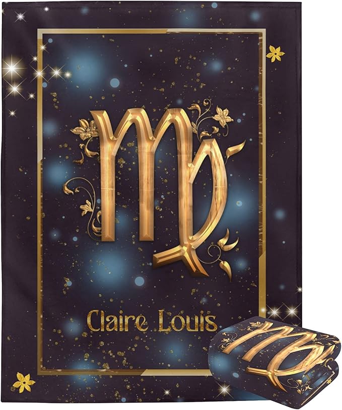 Personalized Throw Blanket, Blue Starry Sky Virgo Custom Blankets for Couch Bed 60x80 Inches, Super Soft Fleece Blanket with Your Name Birthday Wedding