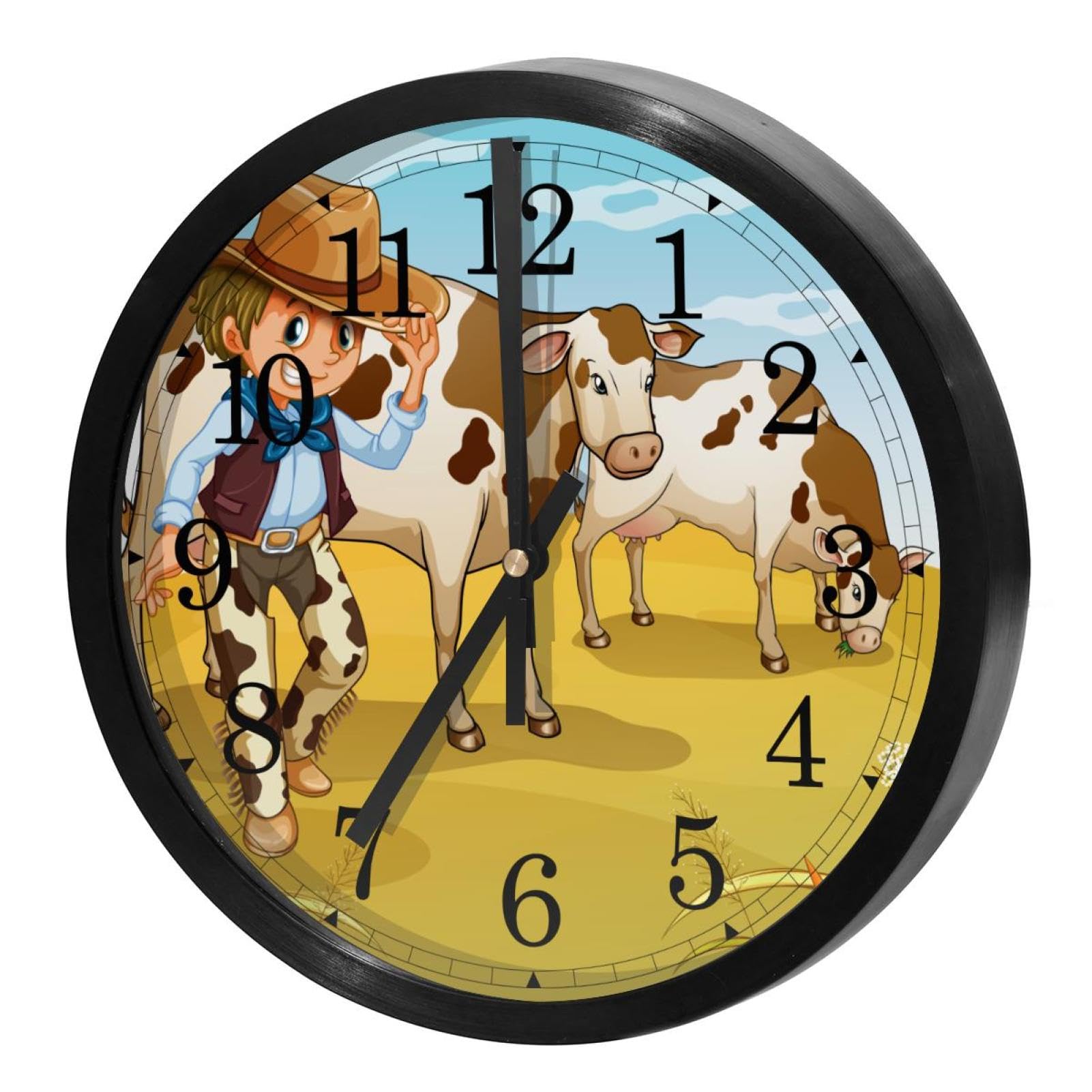 Horloge murale silencieuse à quartz à piles décoration cowboy pour maison