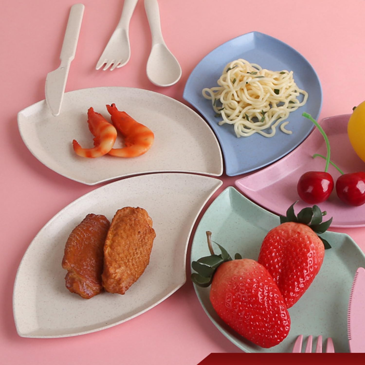 ARQIVO® Wheat Straw Unbreakable Appetizer Dessert Plates, Children's and Adult Cake Plate, Lightweight Small Petal-Shaped Plates for Snacks, Reusable Dipping Sauce Bowls. (Nordic Pink, Pack of 8) 4