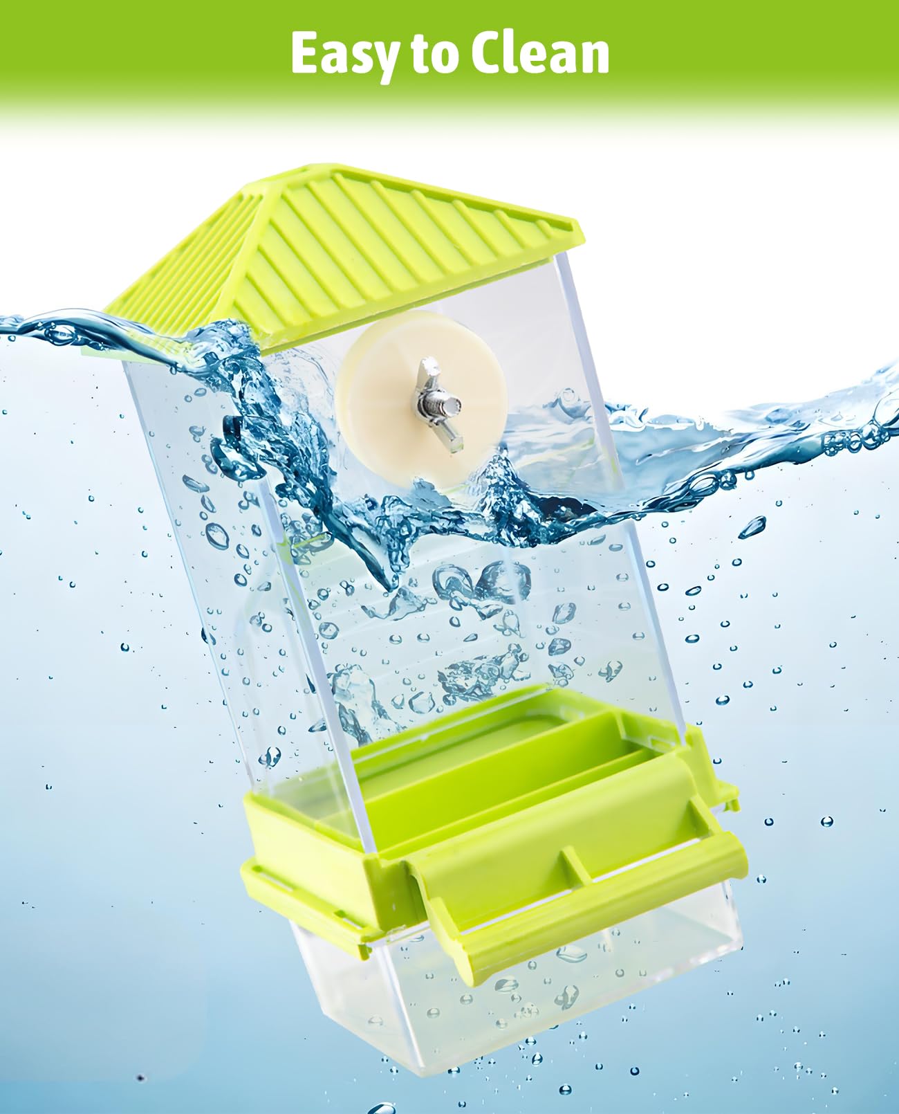 Hamiledyi Mangeoire à oiseaux automatique pour cage à perruches | Lot de 2 accessoires transparents pour cage à perroquet, perruches, pinsons, inséparables, canaris - Vert