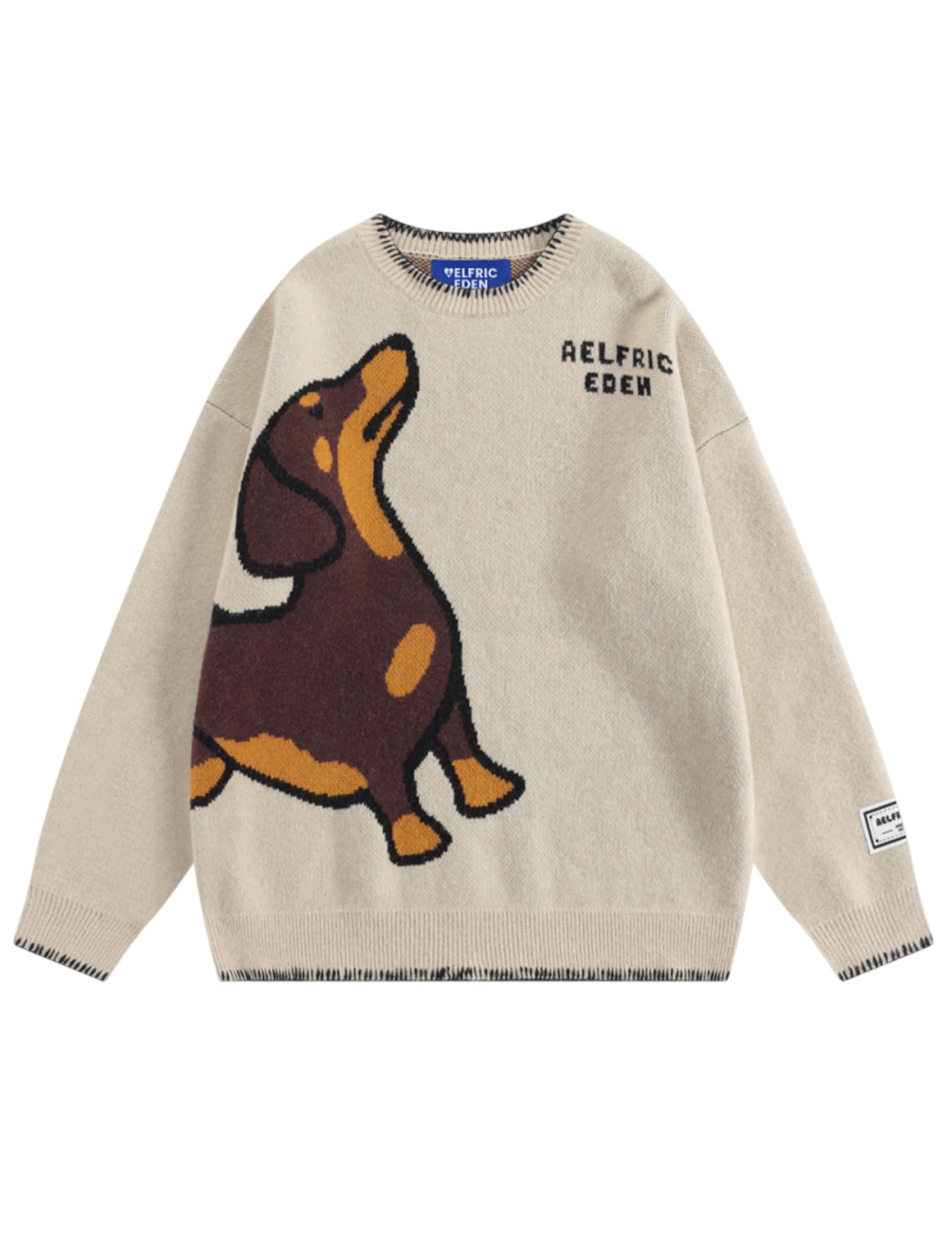 aelfric eden Sweaters Hand Drawn Dachshund Jacquard Sweater Unisex Vintage Oversized Crewneck Pullover Y2k Tops-picture-19