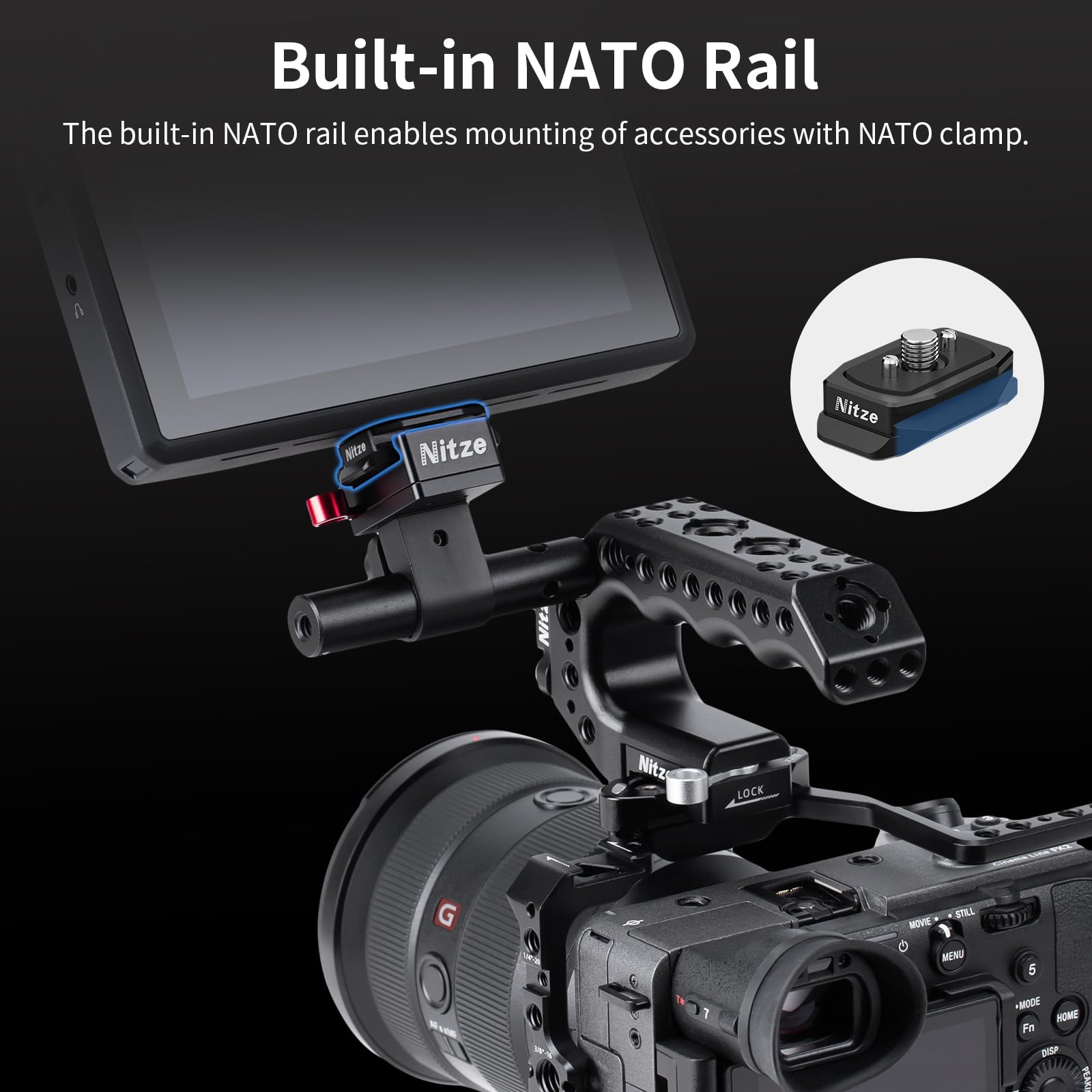 Nitze NATO Rail de 38mm, Rail NATO avec Goupilles de Positionnement de 1/4" et Plaque à Dégagement Rapide Intégrée pour Arca-Swiss - N49-A4