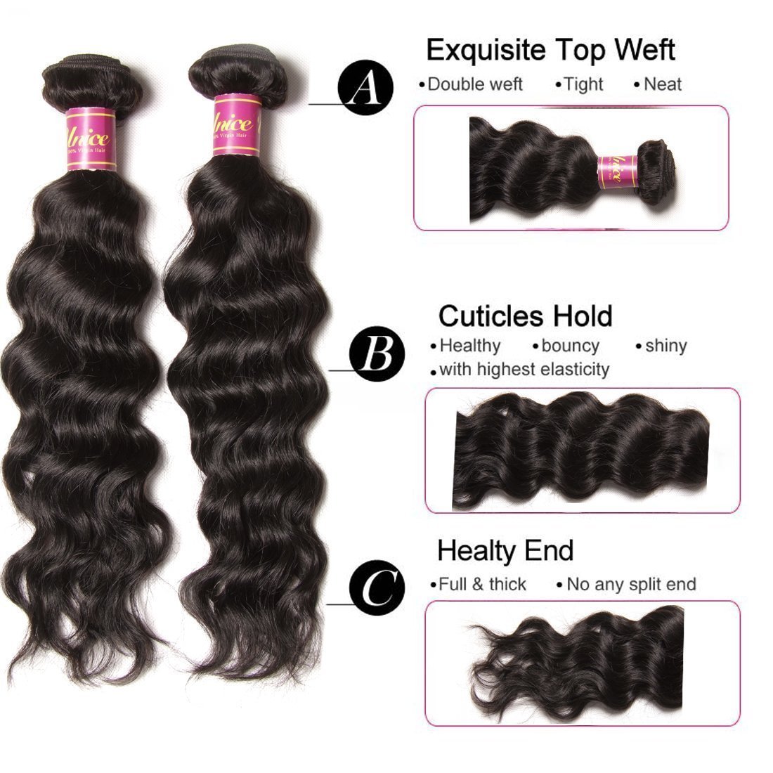 Amazon.com : Unice 8a Remy Brazilian Natural Wave Hair 3 