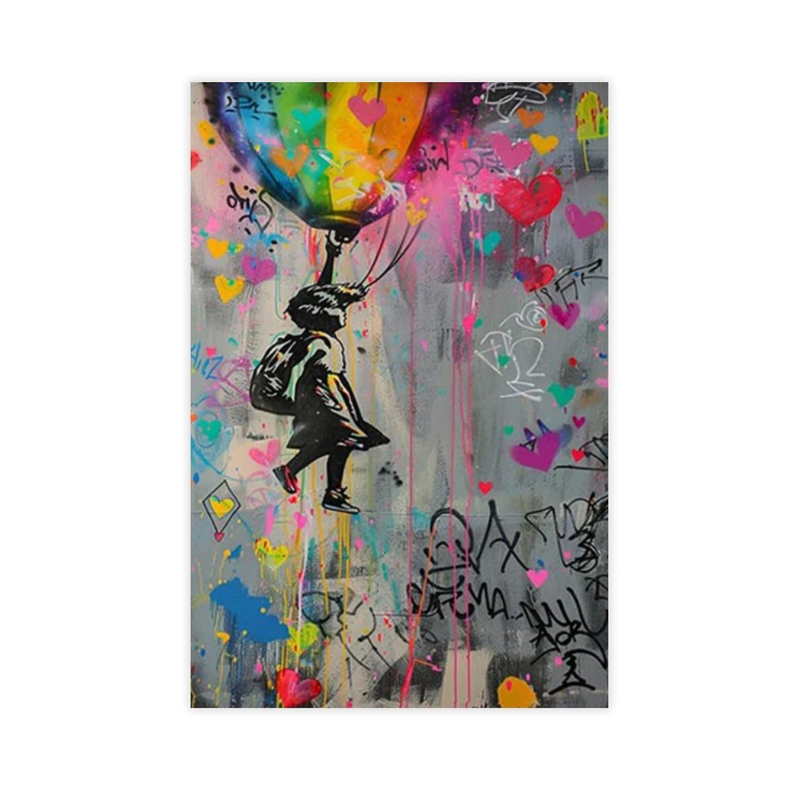 Gqvcjsw Girls Banksy Red Balloon Banksy Graffiti Canvas Poster Wall Art Decor Print Picture Paintings For Living Room Bedroom Decoration 12X18inch(30X45cm)