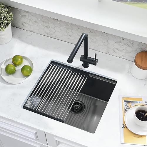 Miniatura 3 de Fregadero de barra negra de 20 pulgadas para montaje inferior, de acero inoxidable negro calibre 16, fregadero de cocina pequeño de 10 pulgadas de