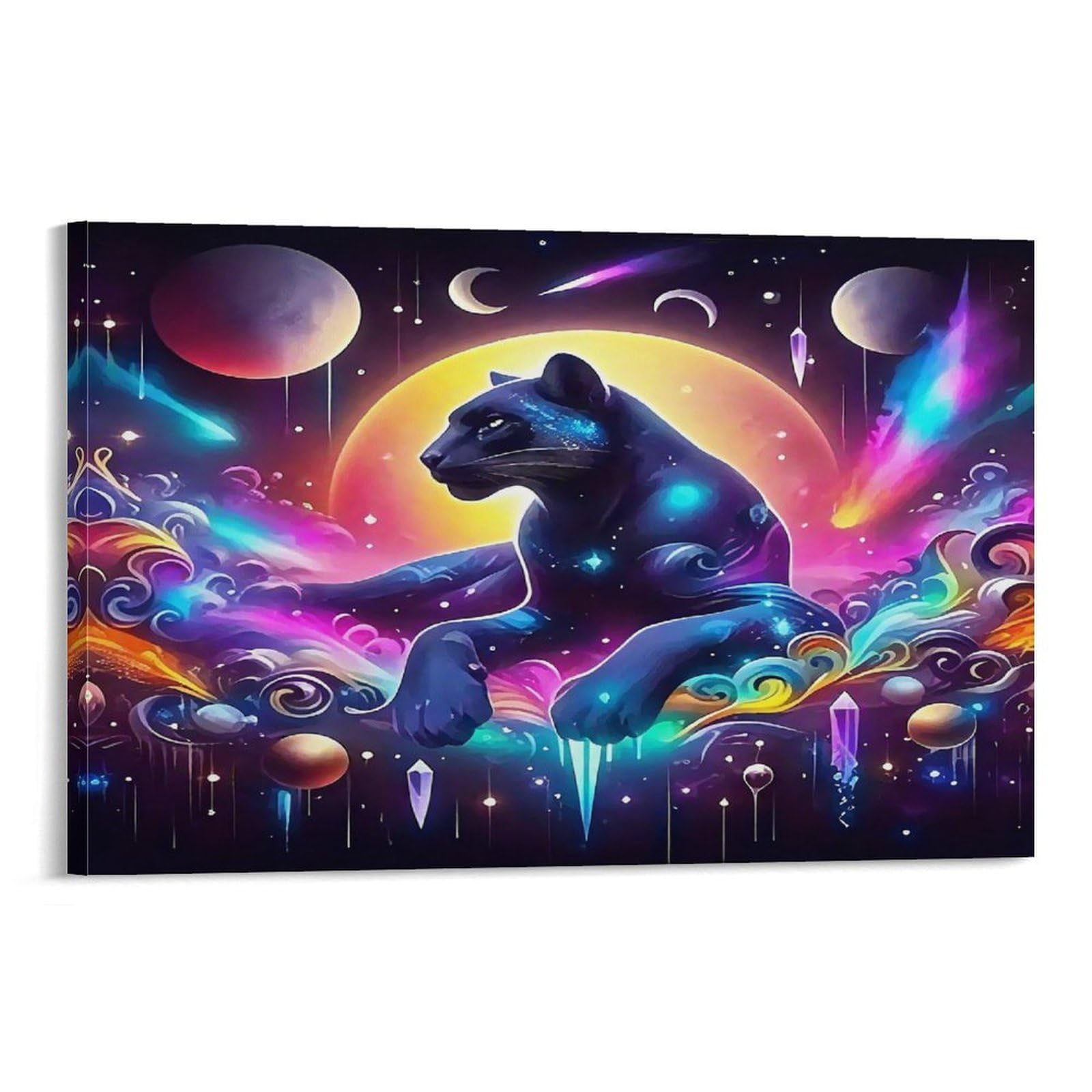 CPLVKWRQJ Snow Leopard with Cosmic Landscape Single Cosmic Neon Panther Starry Galaxy Backdrop Canvas Wall Art - Birthday Gift Office Canvas Print Fade Resistant Wall Decor 12x18inch(30x45cm)