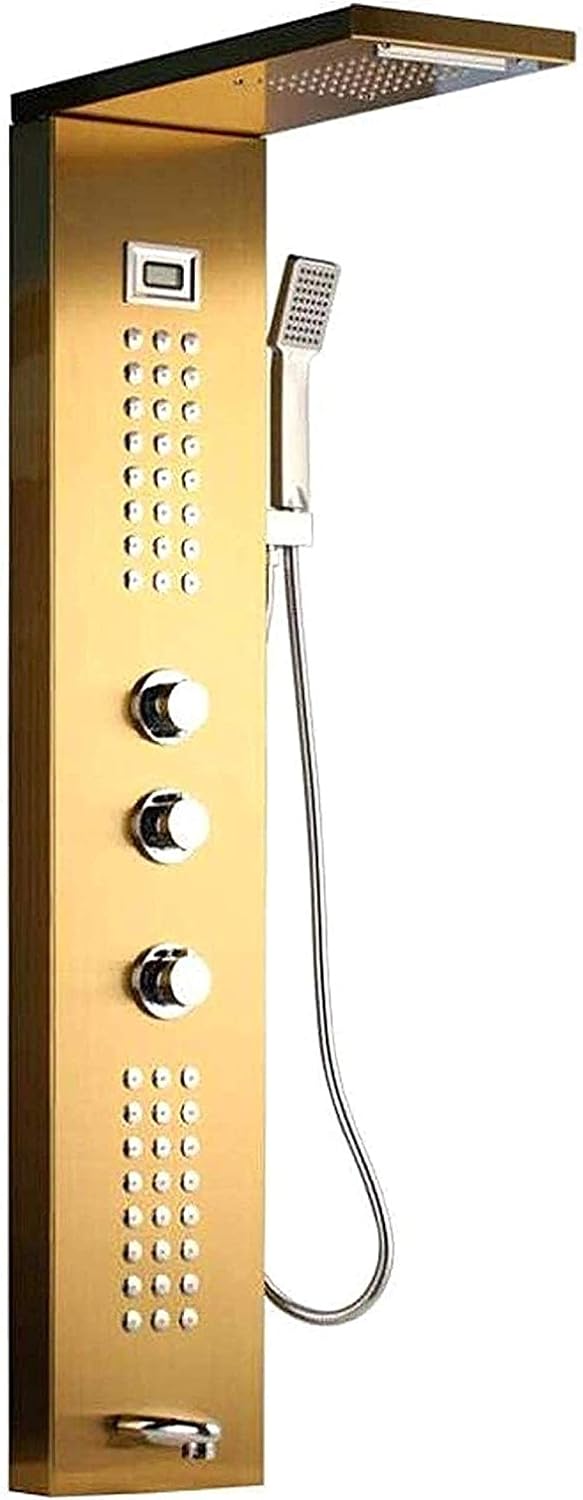 Shower Set Shower Set Shower System Golden Black Nickel Brushed Digital Display Shower Panel Column Rain Waterfall Shower Spa Jets Bath Shower Mixer Faucet Chrome Shower System (Co