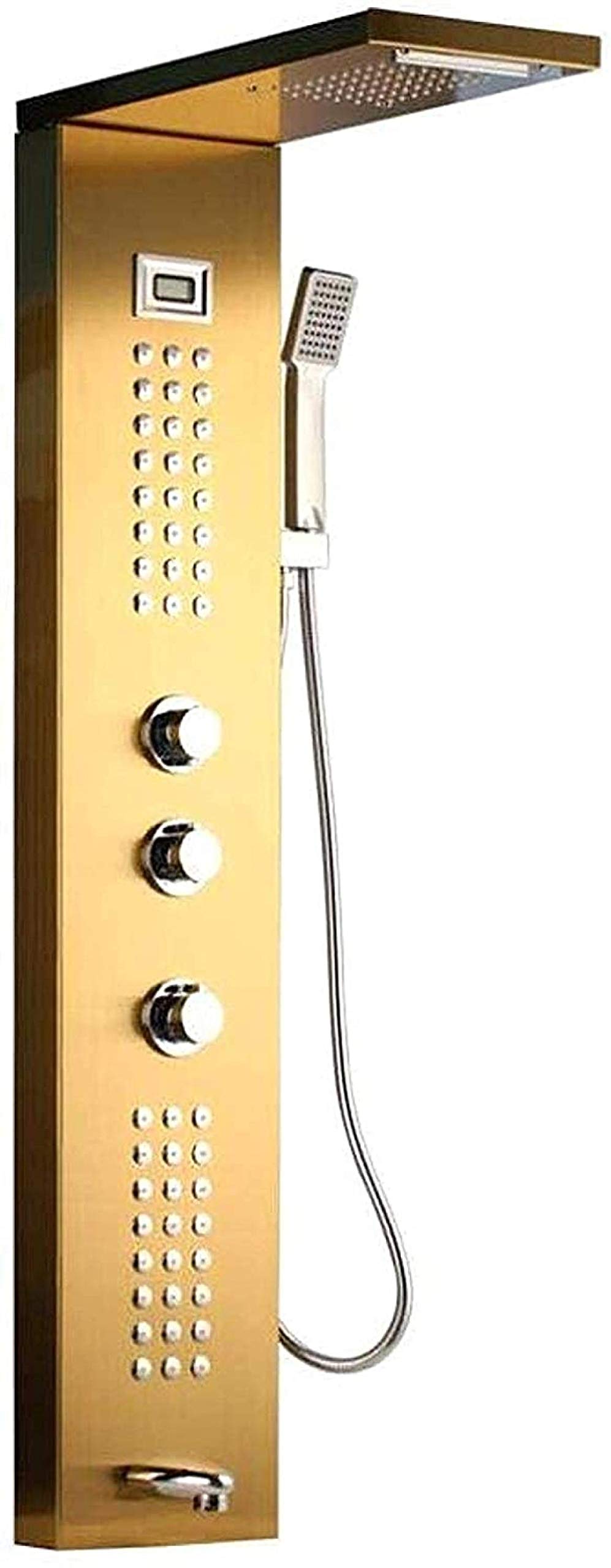 GLJTUO Shower Set Shower Set Shower System Golden Black Nickel Brushed Digital Display Shower Panel Column Rain Waterfall Shower Spa Jets Bath Shower Mixer Faucet Chrome Shower,Gold