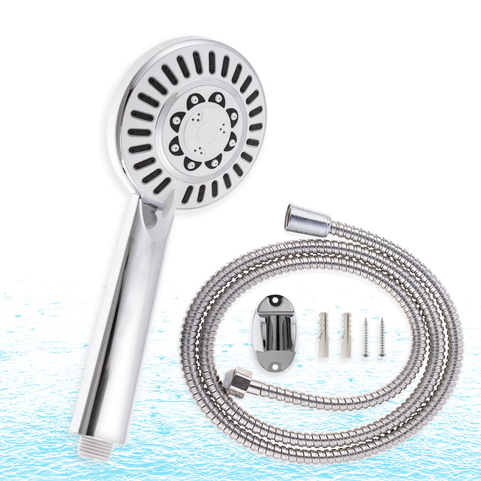 Soffione Multifunzionale+Tubo Doccia Universale 3 Modelli di Uscita,Ugello in Silicone Resistente al Calcare e Allo Sporco,Finitura Cromata,Facile da Installare e Pulire (Tre Marce-06605)