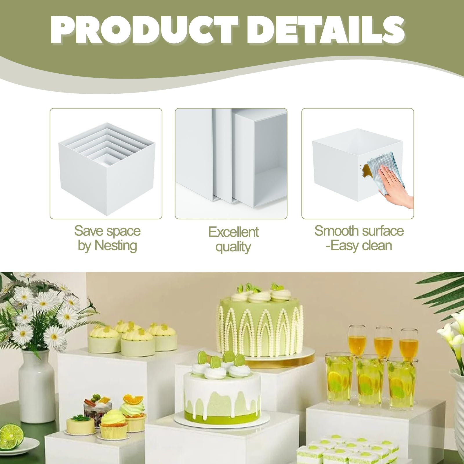 Buffet Riser - Supporto in acrilico, 6 pezzi, con ripiani vuoti, per buffet, per buffet, matrimoni, coda, feste di famiglia, feste di compleanno (bianco)