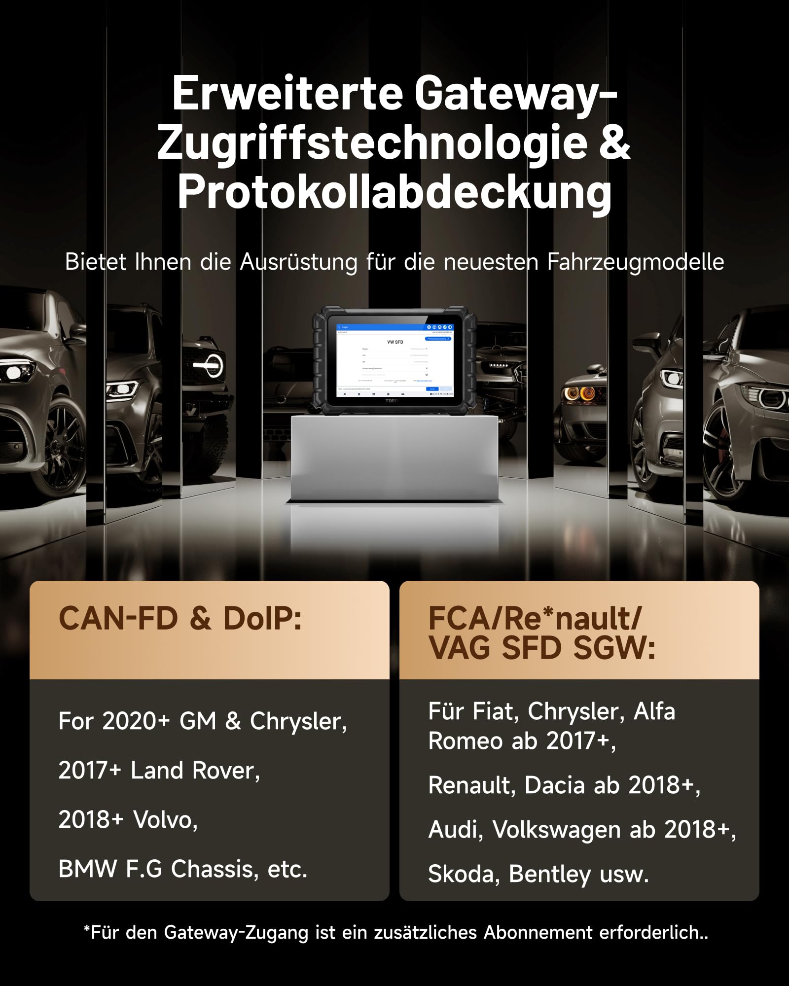 TOPDON ONE 10,1" bidirektionaler OBD2 Diagnosegerät, J2534 Pass-Thru, ECU-Codierung&über 50 Servicefunktionen, Alle Systemdiagnosen mit TopFix KI, OE-Topologie, FCA/Renault/VAG SFD SGW-Zugriff, CAN-FD