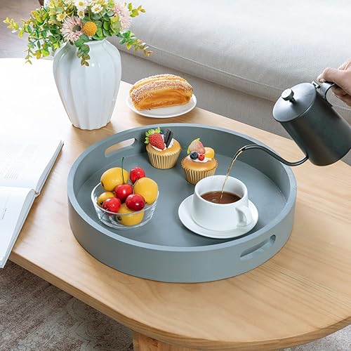 Miniatura 3 de MyGift Bandejas decorativas redondas de madera gris carbón rústica, bandejas de servir anidables de 16 y 12 pulgadas, juego de 2