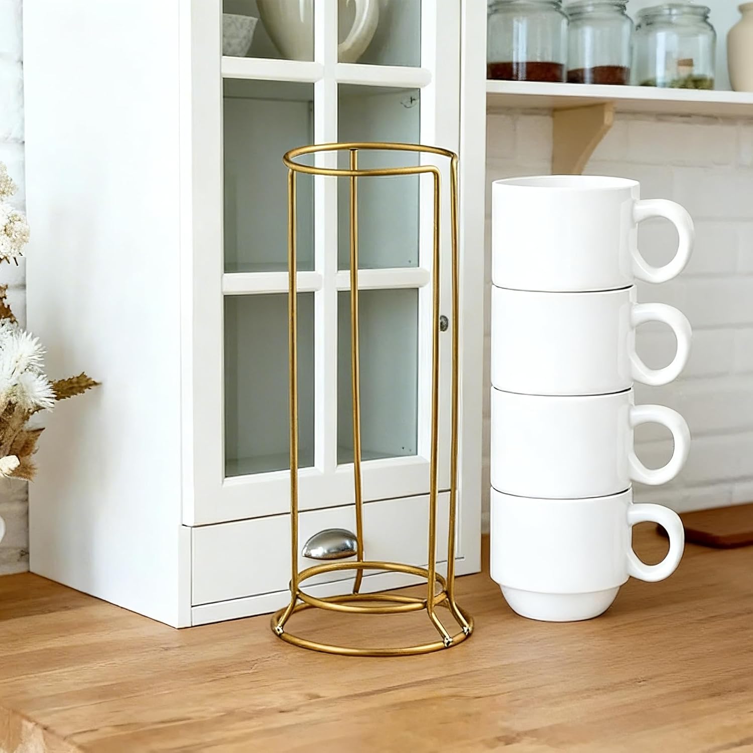 6oz Sublimation Coffee Mugs Set of 4, Blank Stackable Coffee Mugs with Rack Porcelain Stackable Cappuccino Cups with Metal Stand for Coffee, Tea, Cocoa, Milk (4 Set of 16 Pcs Mugs)